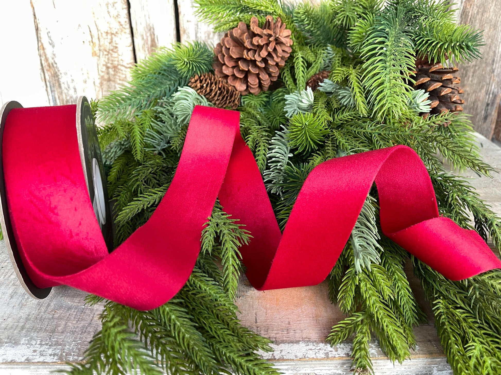 1.5" Red Velvet, Double Faced Velvet Ribbon, Unwired Velvet Ribbon