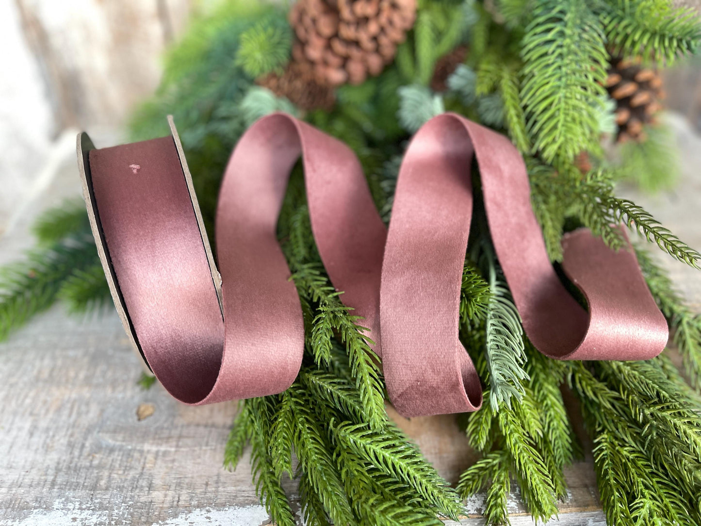 1.5" Pecan Brown Velvet, Double Faced Velvet Ribbon, Unwired Velvet Ribbon