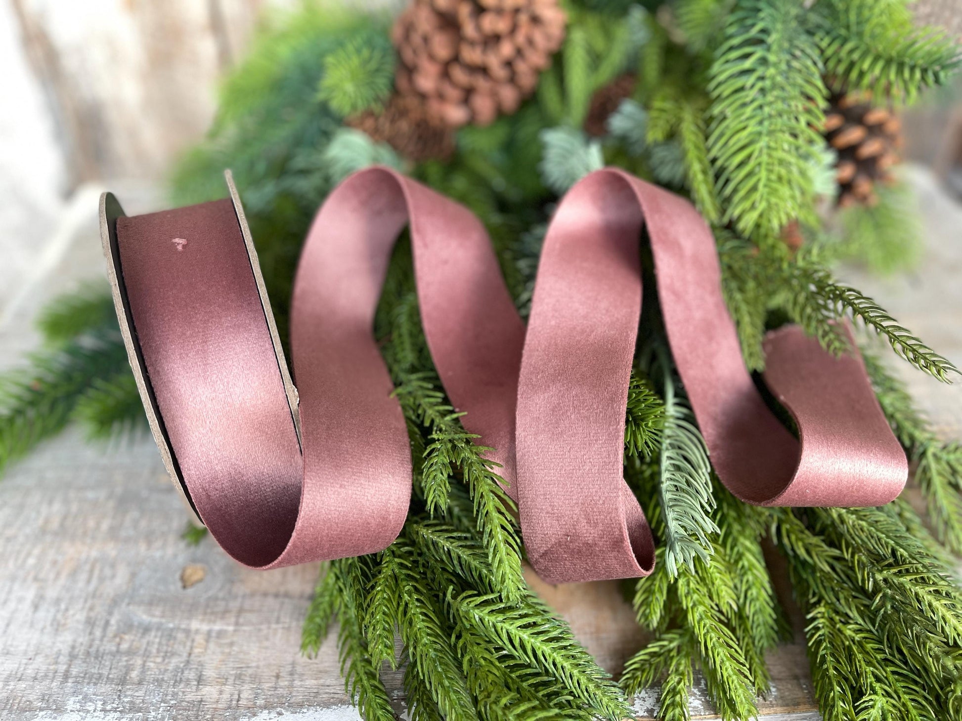 1.5" Pecan Brown Velvet, Double Faced Velvet Ribbon, Unwired Velvet Ribbon