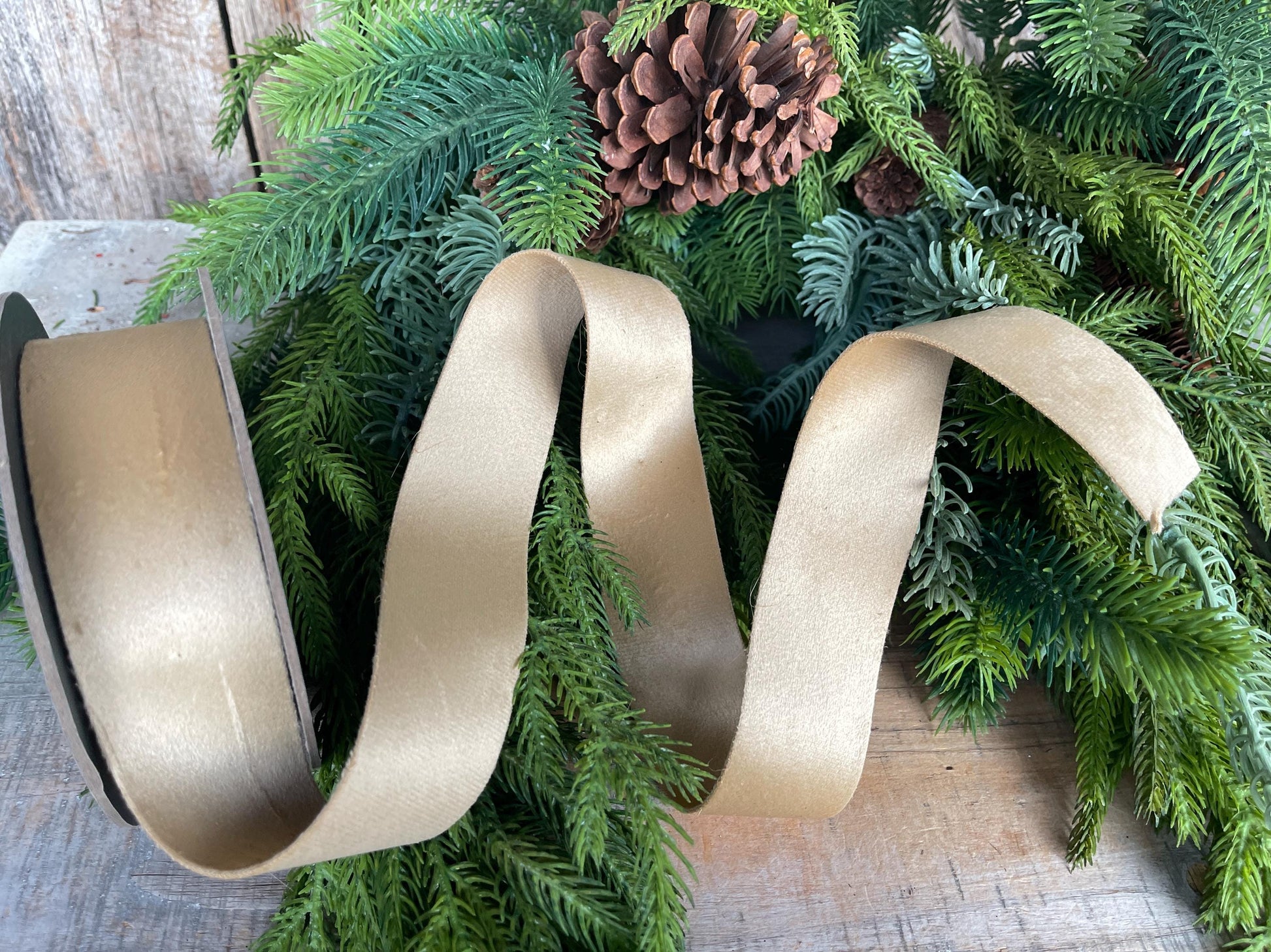 1.5" Gold Velvet, Double Faced Velvet Ribbon, Unwired Velvet Ribbon