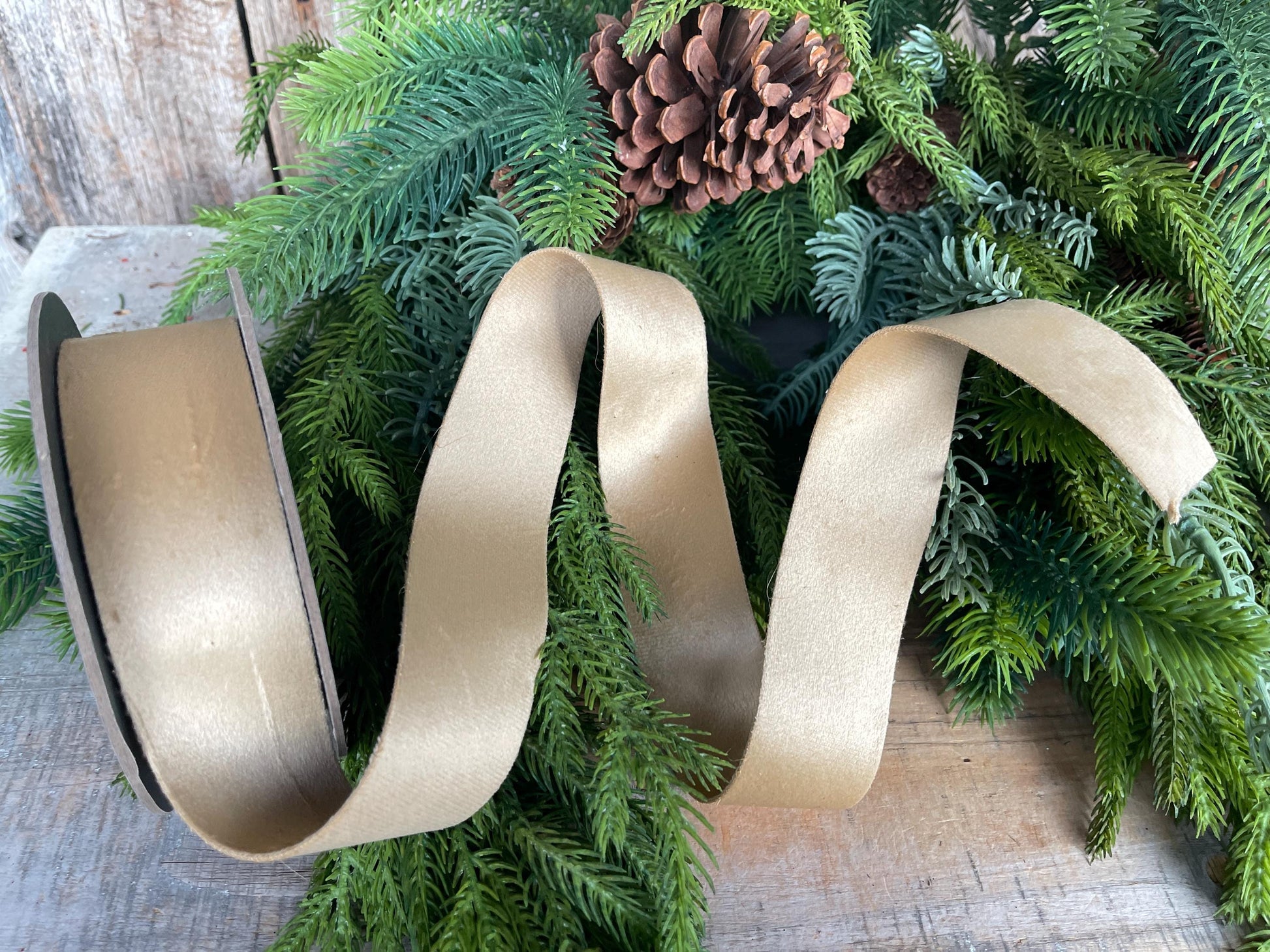 1.5" Gold Velvet, Double Faced Velvet Ribbon, Unwired Velvet Ribbon