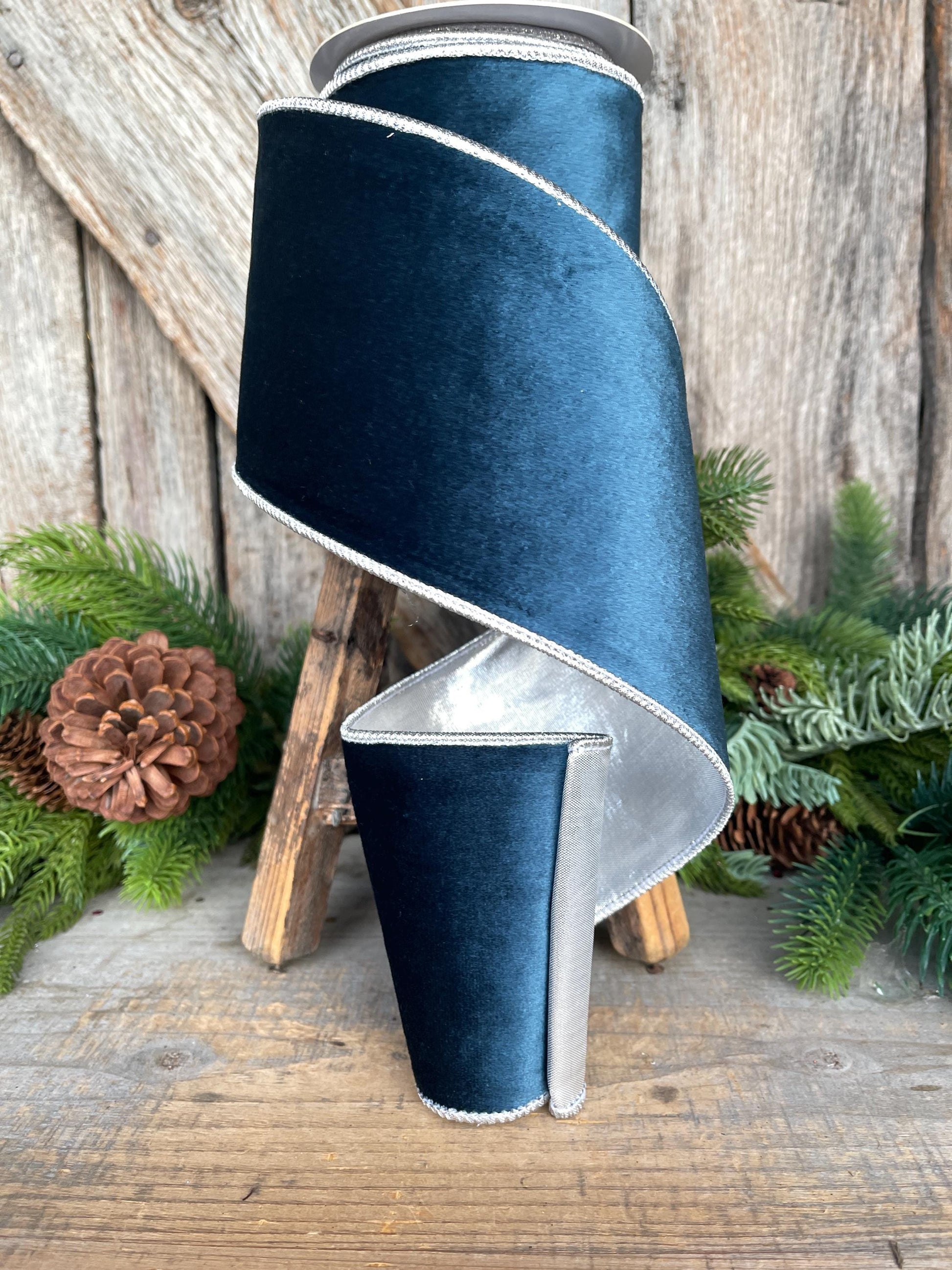 4" Dark Blue Velvet Ribbon, Christmas Ribbon