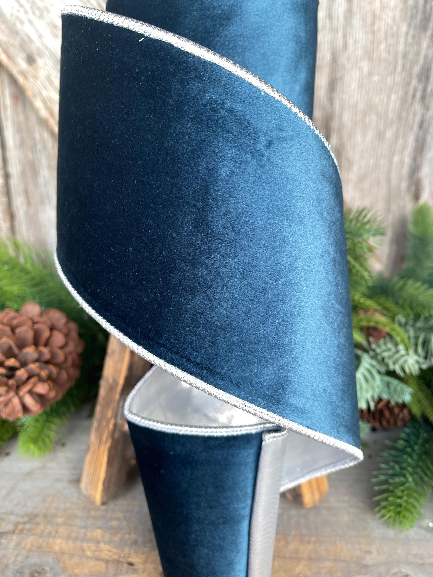 4" Dark Blue Velvet Ribbon, Christmas Ribbon