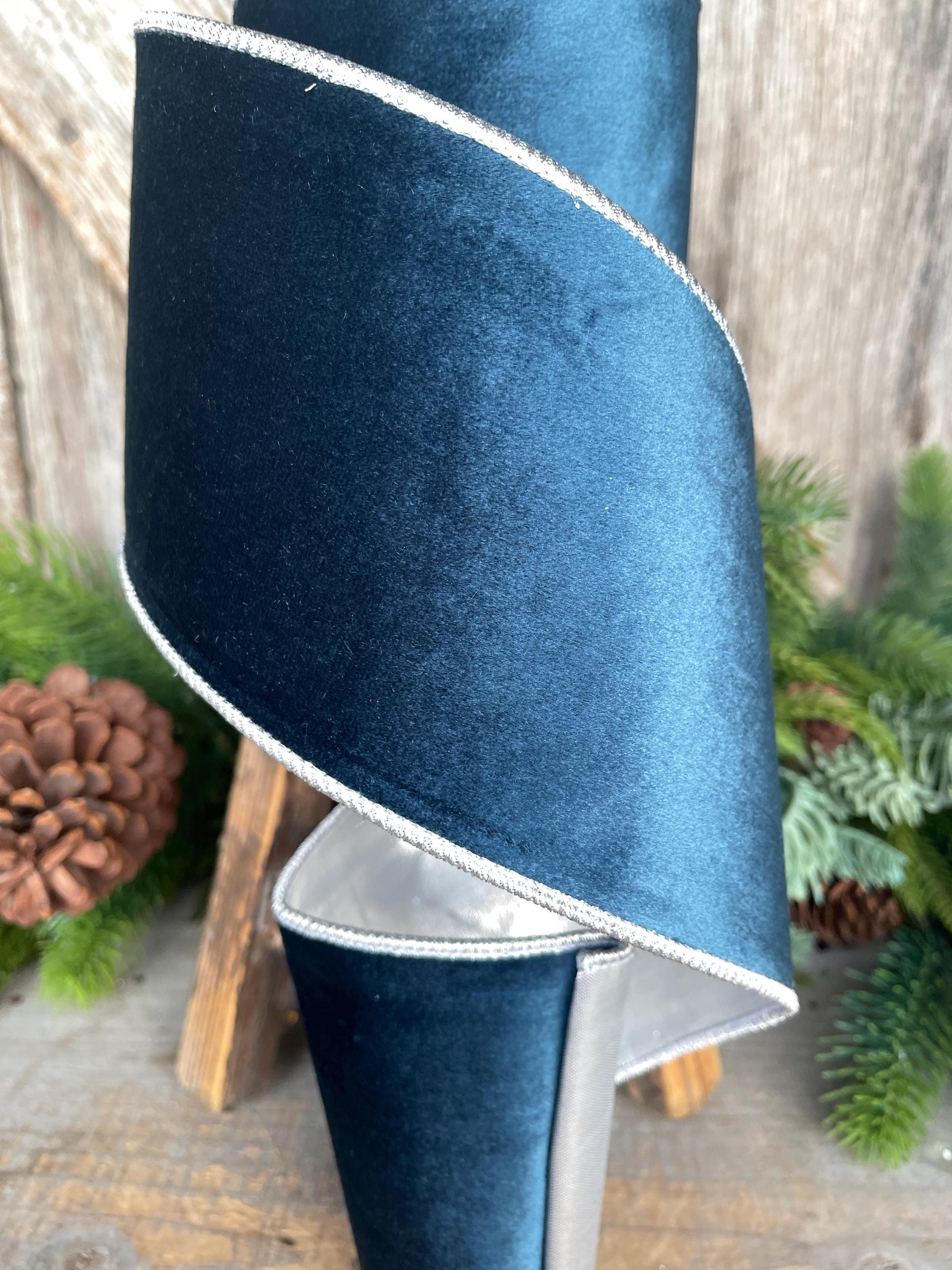 4" Dark Blue Velvet Ribbon, Christmas Ribbon