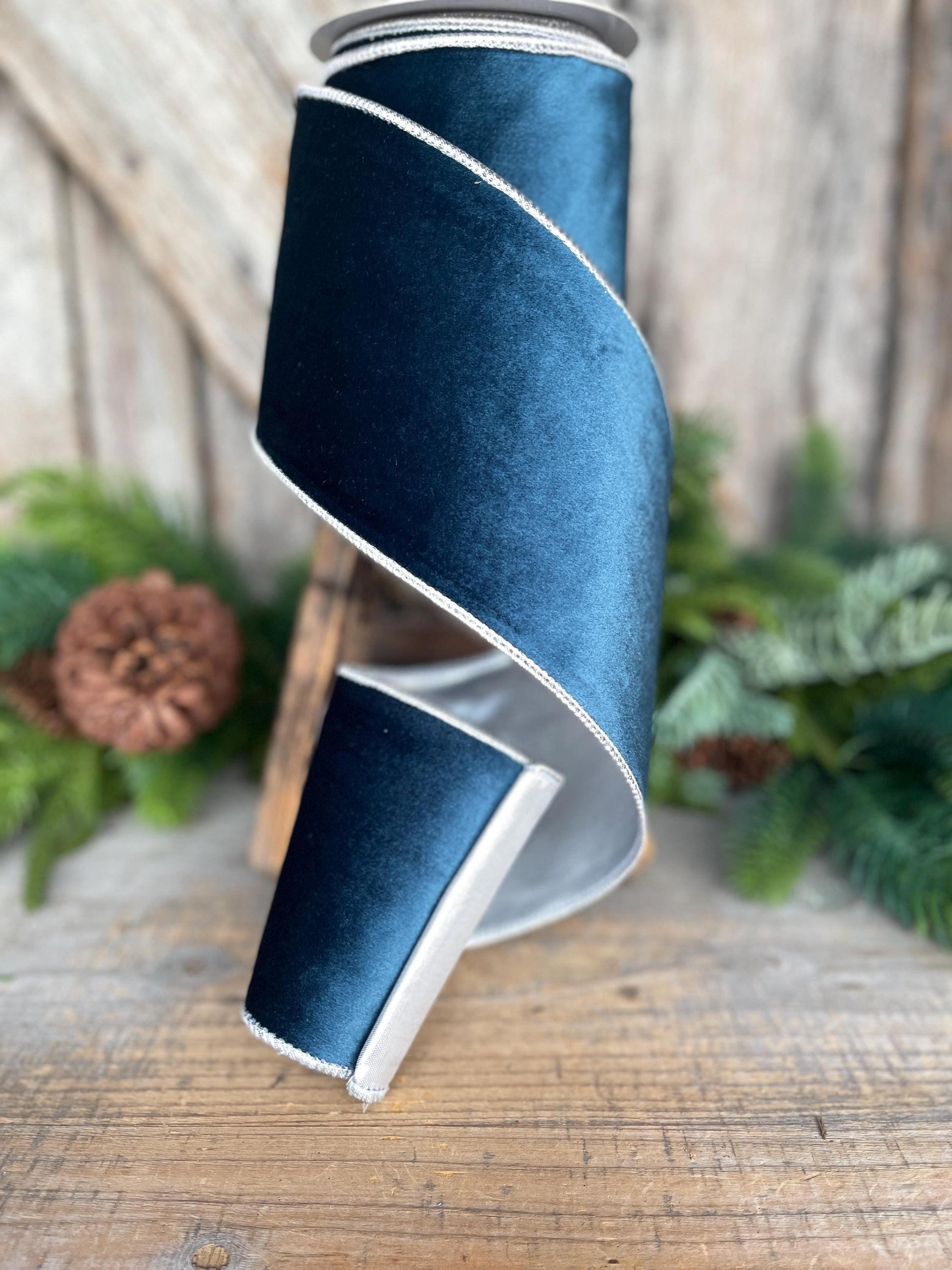4" Dark Blue Velvet Ribbon, Christmas Ribbon