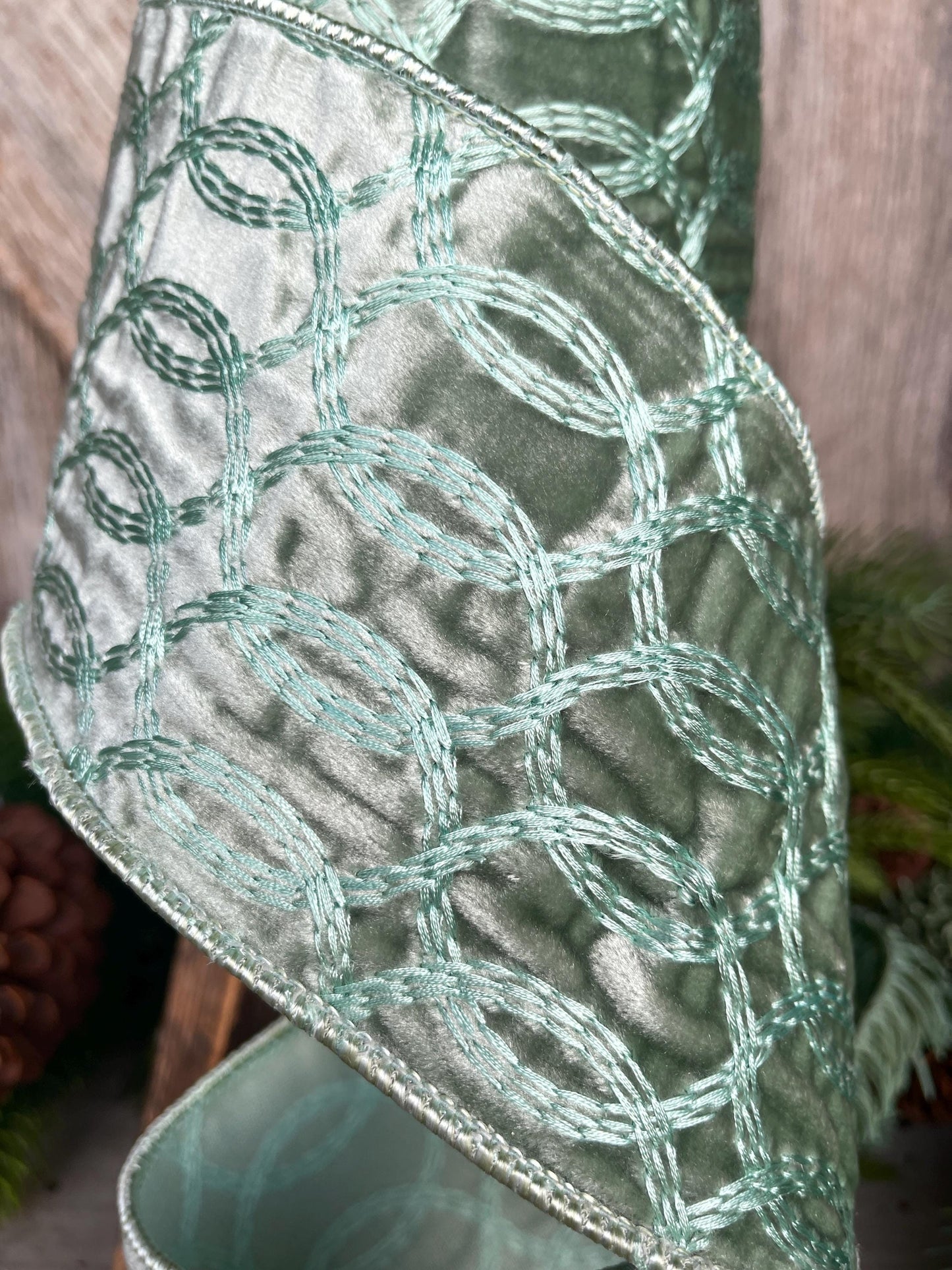 4" Aqua Celadon Velvet Ribbon, Celadon Velvet Ribbon, Christmas Ribbon