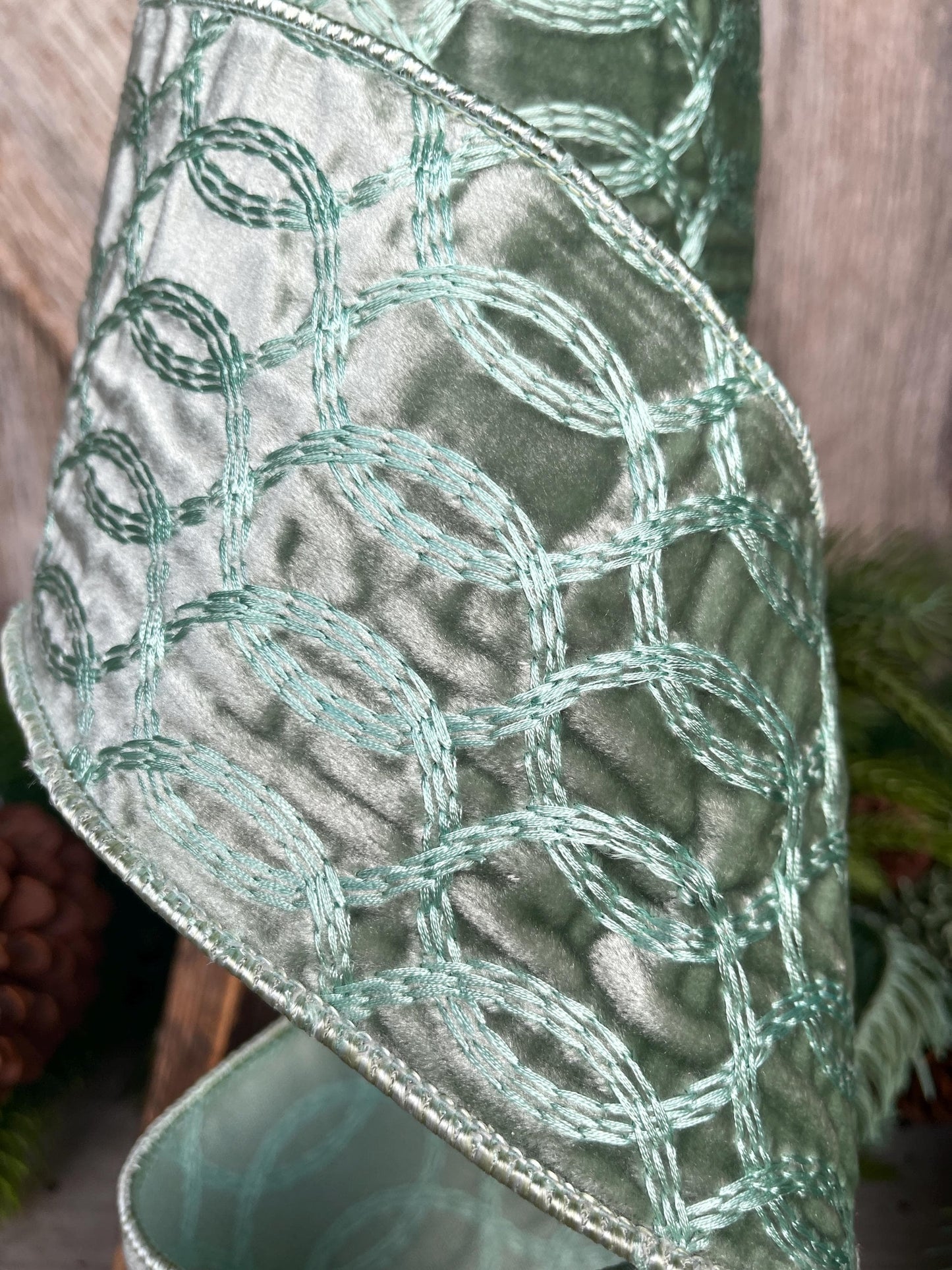 4" Aqua Celadon Velvet Ribbon, Celadon Velvet Ribbon, Christmas Ribbon