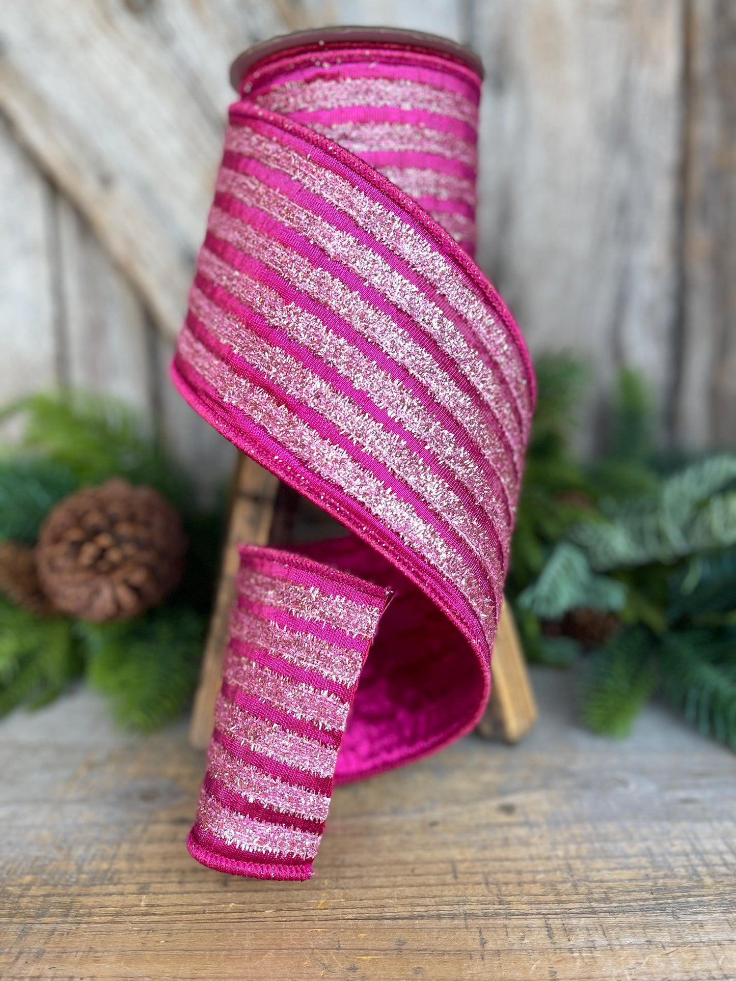 4" Hot Pin Tinsel Ribbon, Farrisilk Ribbon, Christmas Ribbon