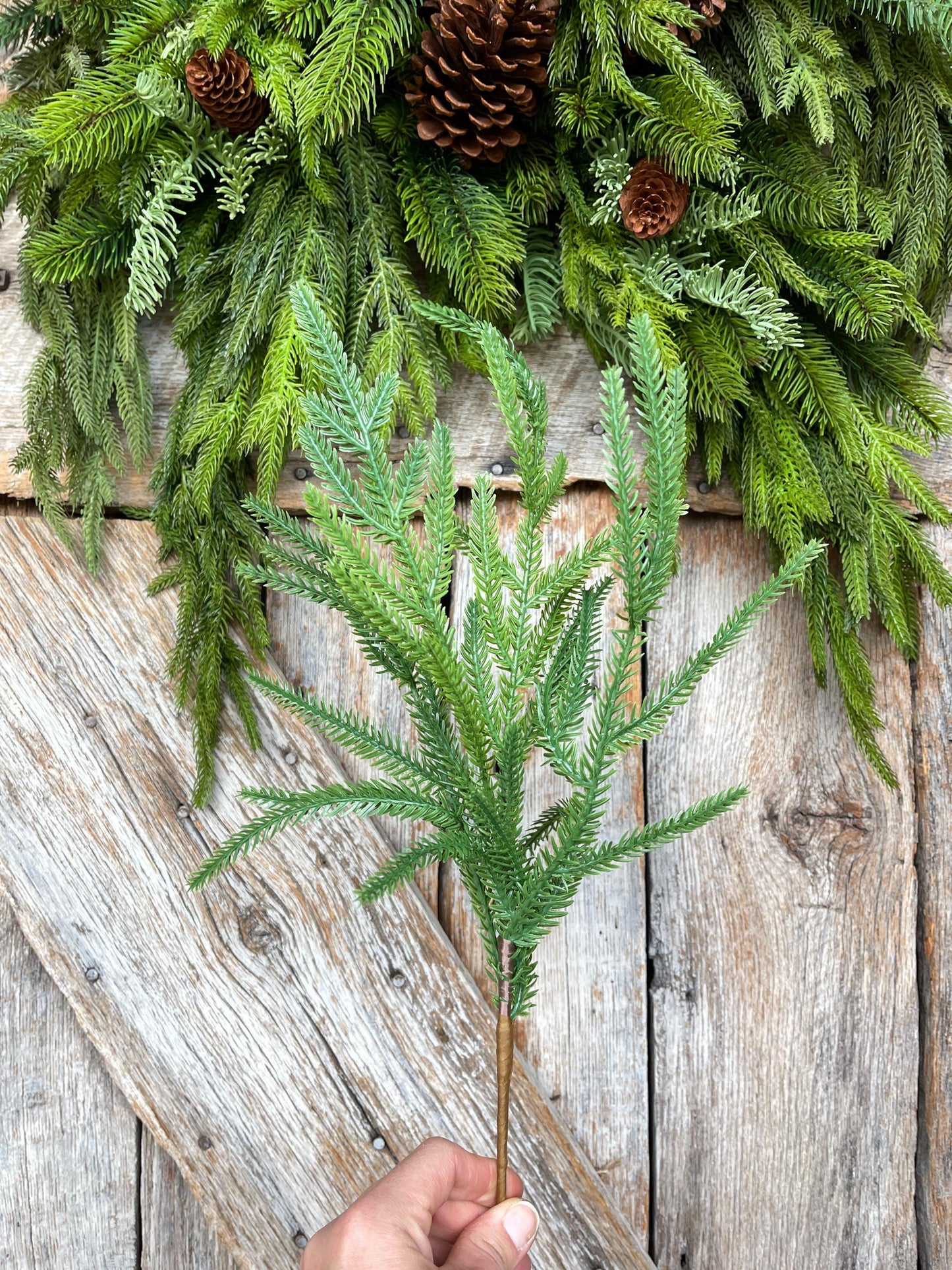 20" Norfolk Pine Spray, Real Touch Norfolk Pine, Artificial Pine Spray, Christmas Greenery