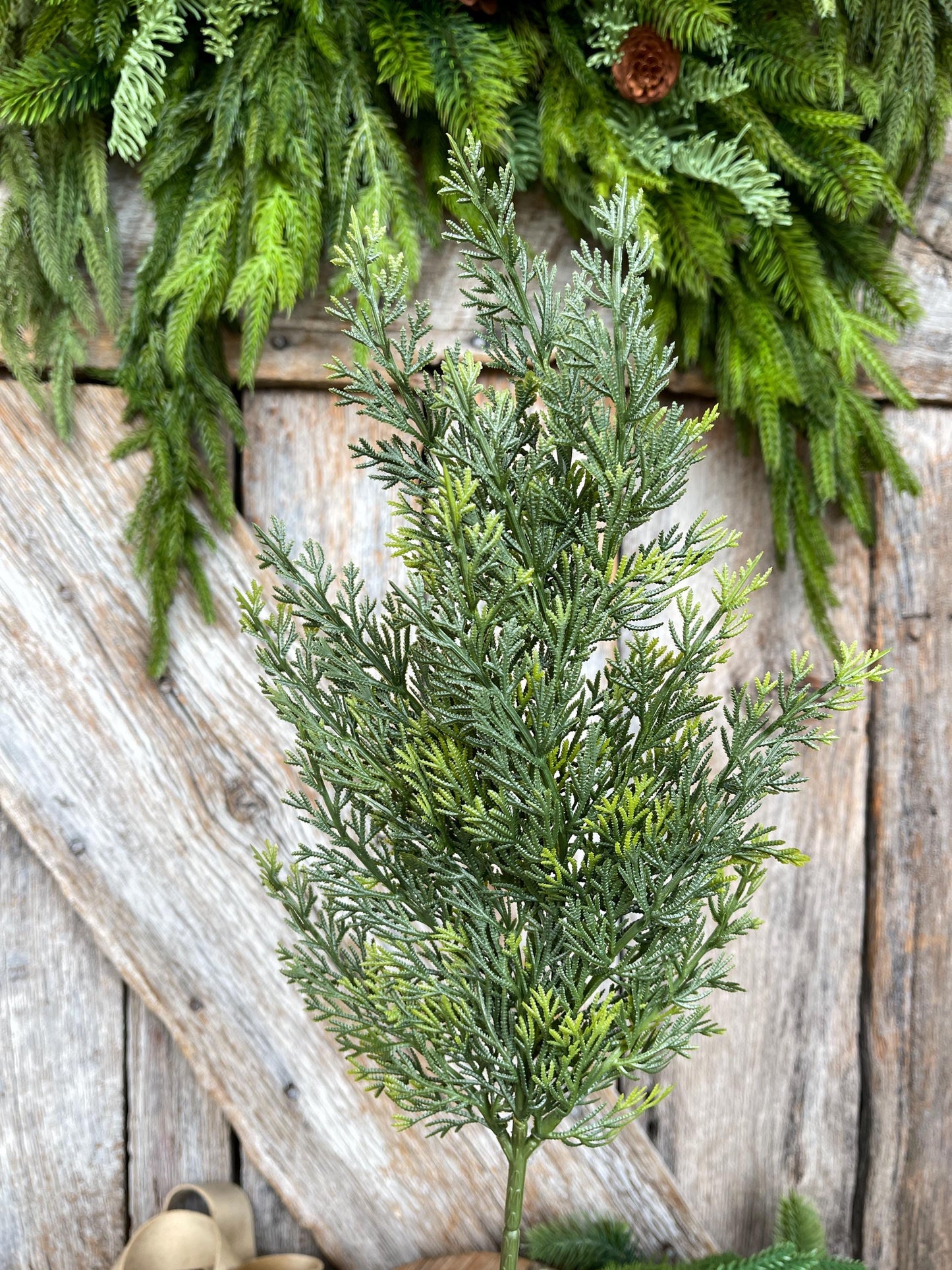 20" Cedar Pine Spray, Real Touch Cedar Pine, Artificial Pine Spray, Christmas Greenery
