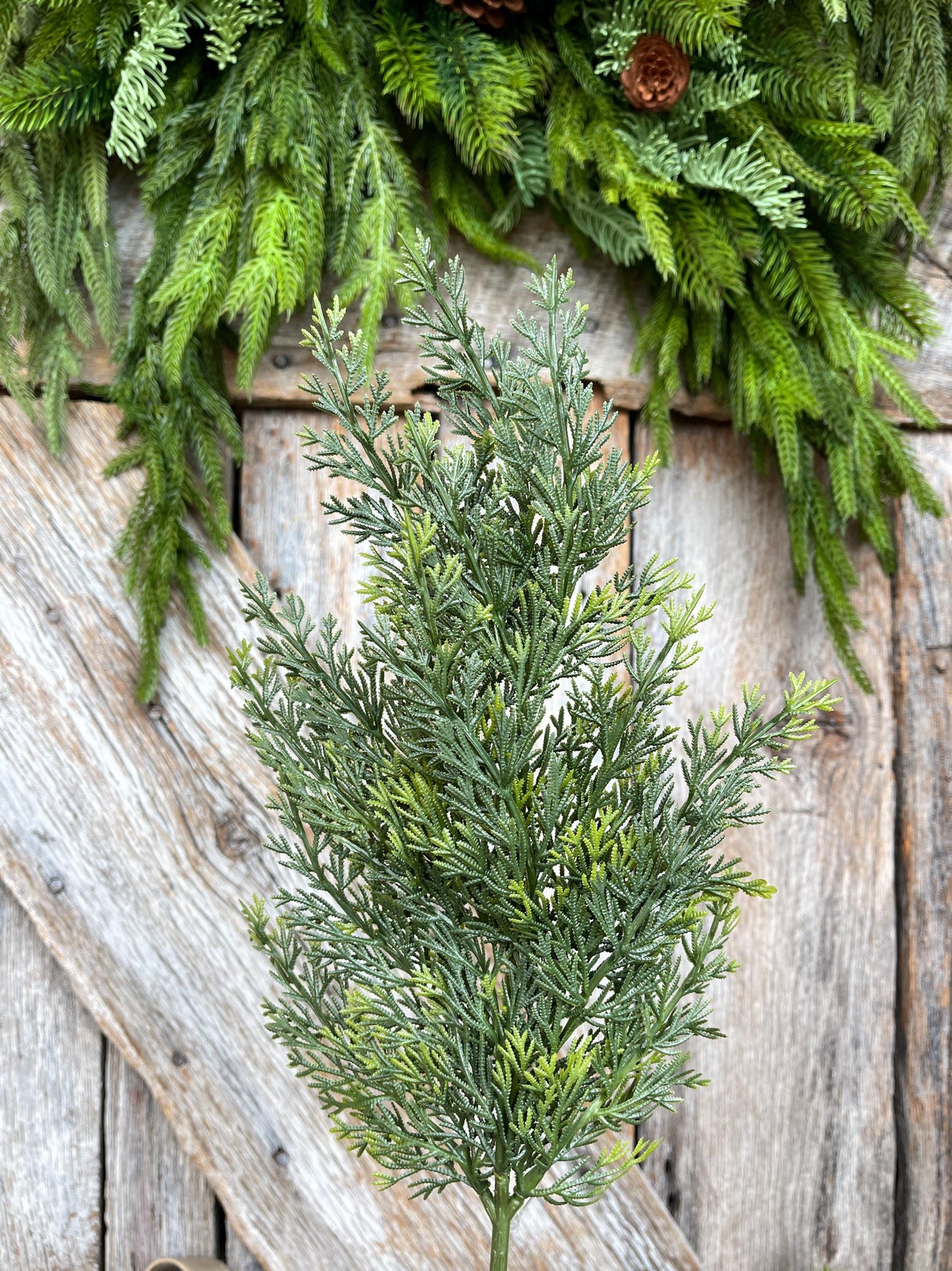 20" Cedar Pine Spray, Real Touch Cedar Pine, Artificial Pine Spray, Christmas Greenery