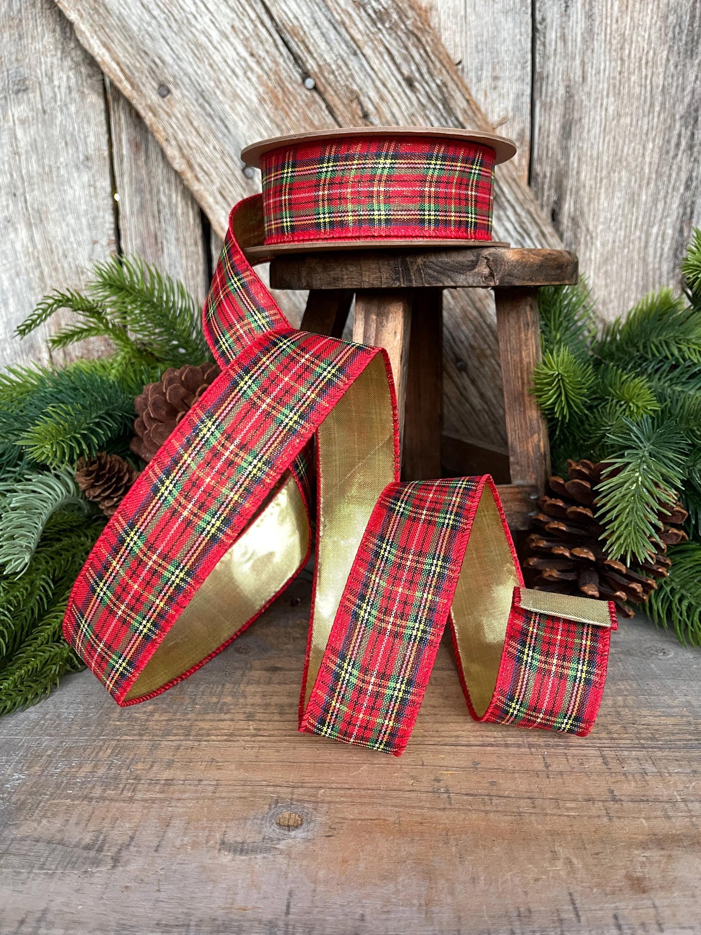 1.5" Traditional CHristmas Plaid, Christmas Plaid Ribbon, Tartan Plaid Ribbon