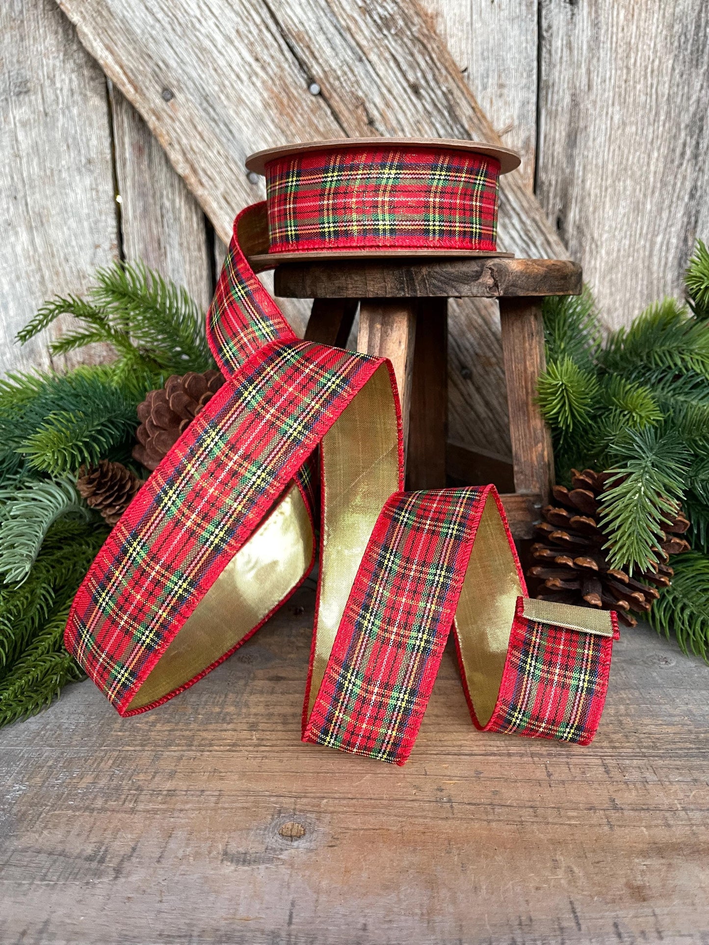 1.5" Traditional CHristmas Plaid, Christmas Plaid Ribbon, Tartan Plaid Ribbon