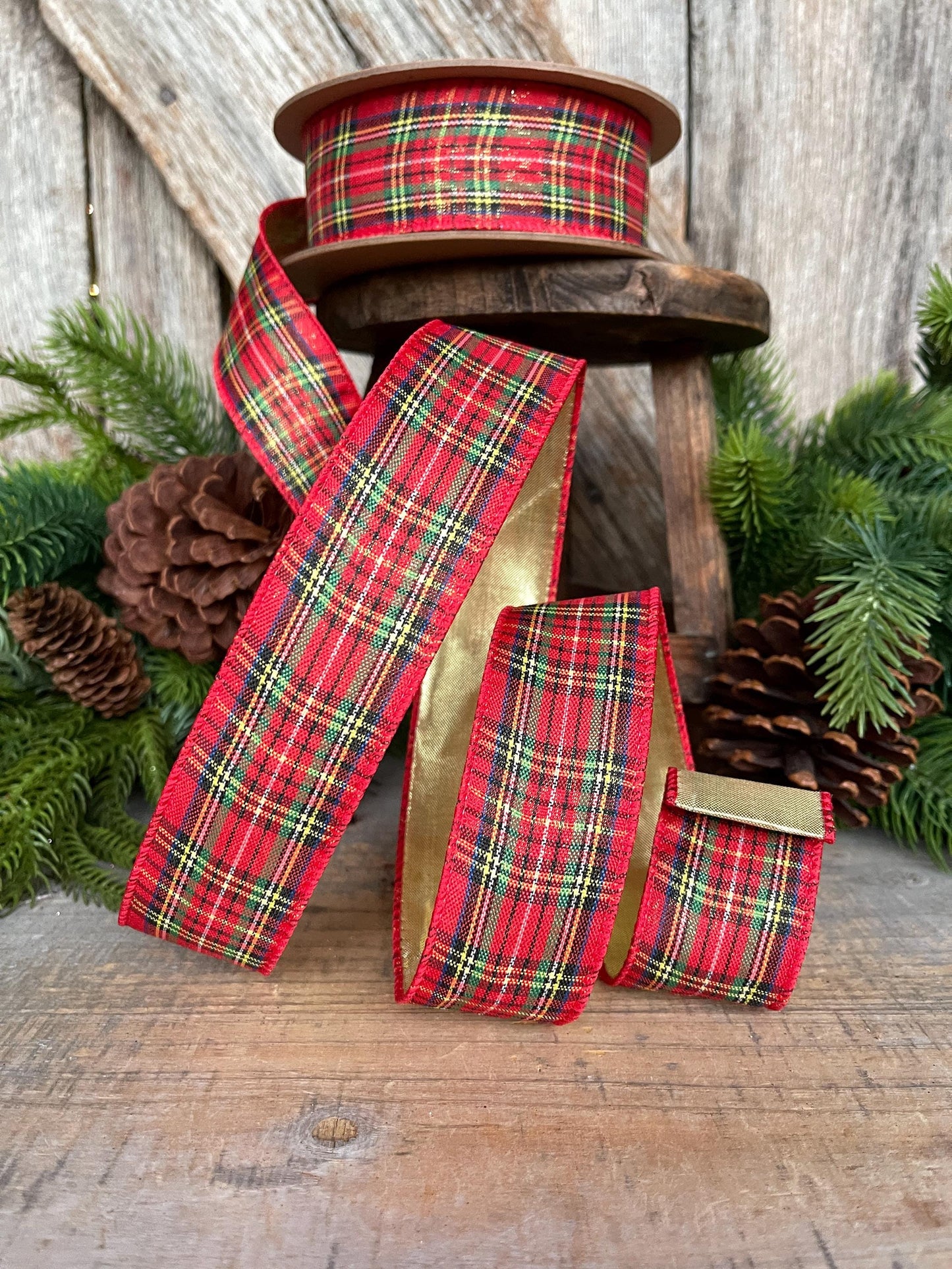1.5" Traditional CHristmas Plaid, Christmas Plaid Ribbon, Tartan Plaid Ribbon