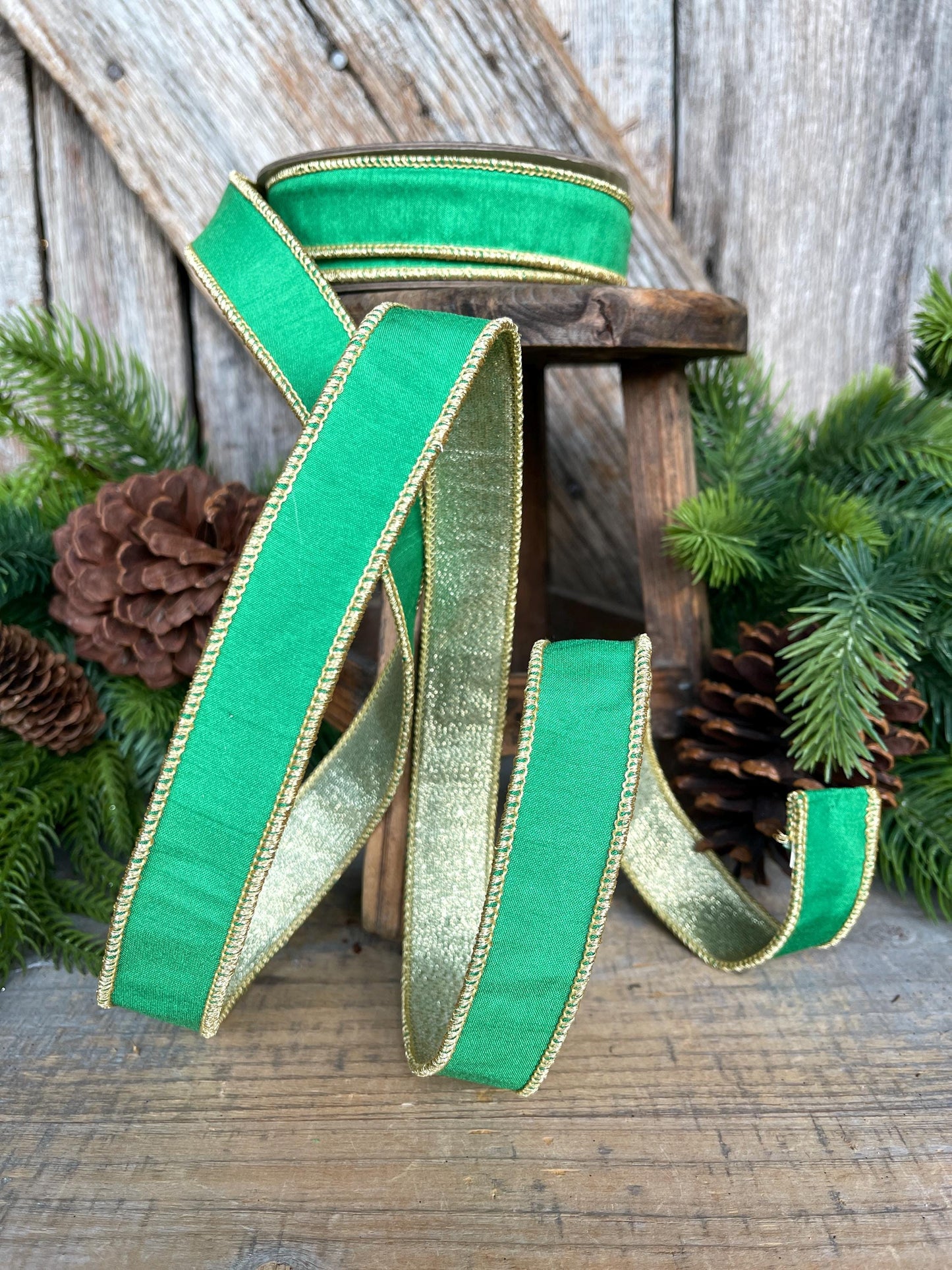 1" Kelly Green Ribbon, Green Gold Ribbon, Christmas Ribbon, Nancy Brown Ribbon