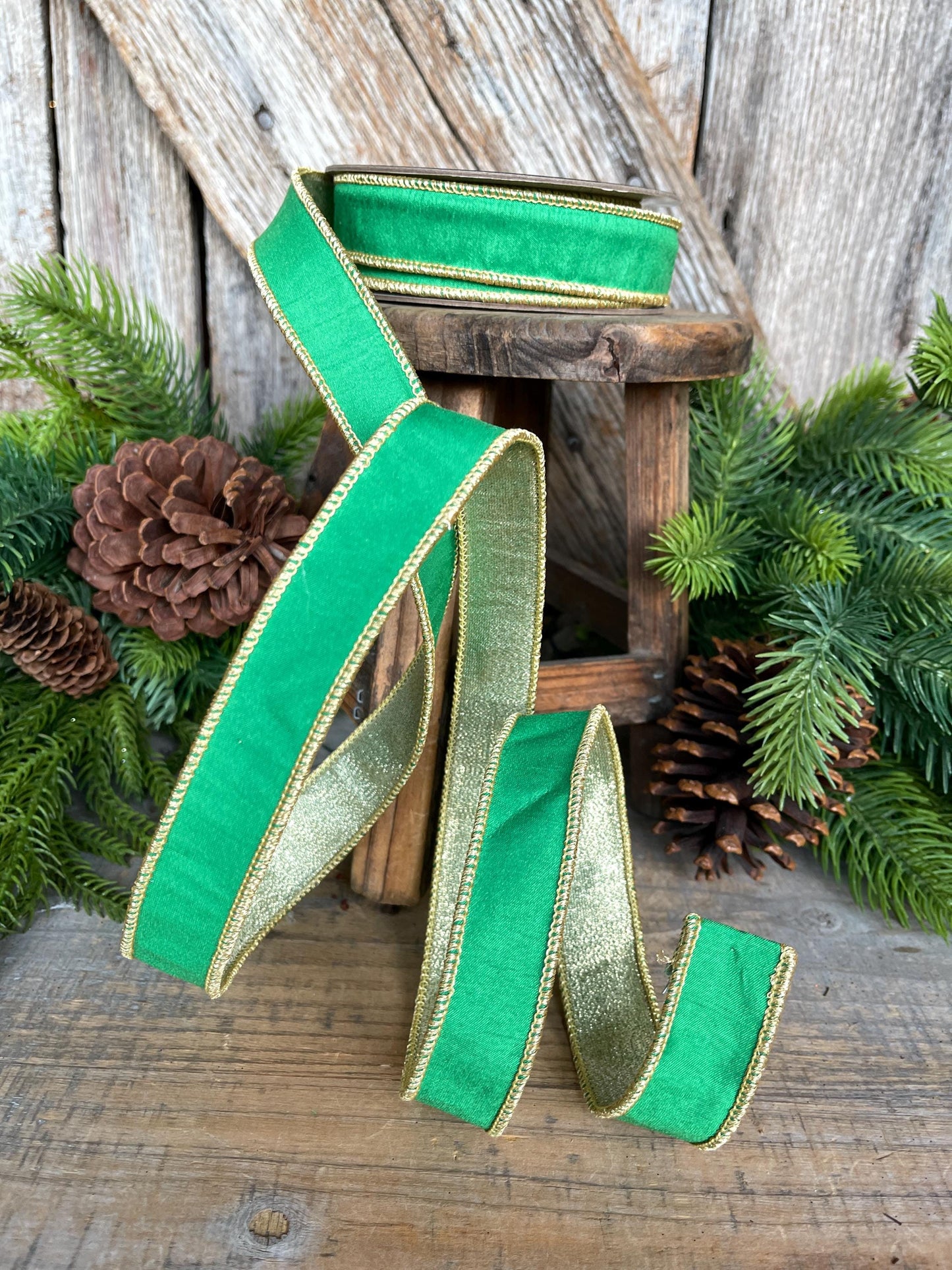 1" Kelly Green Ribbon, Green Gold Ribbon, Christmas Ribbon, Nancy Brown Ribbon