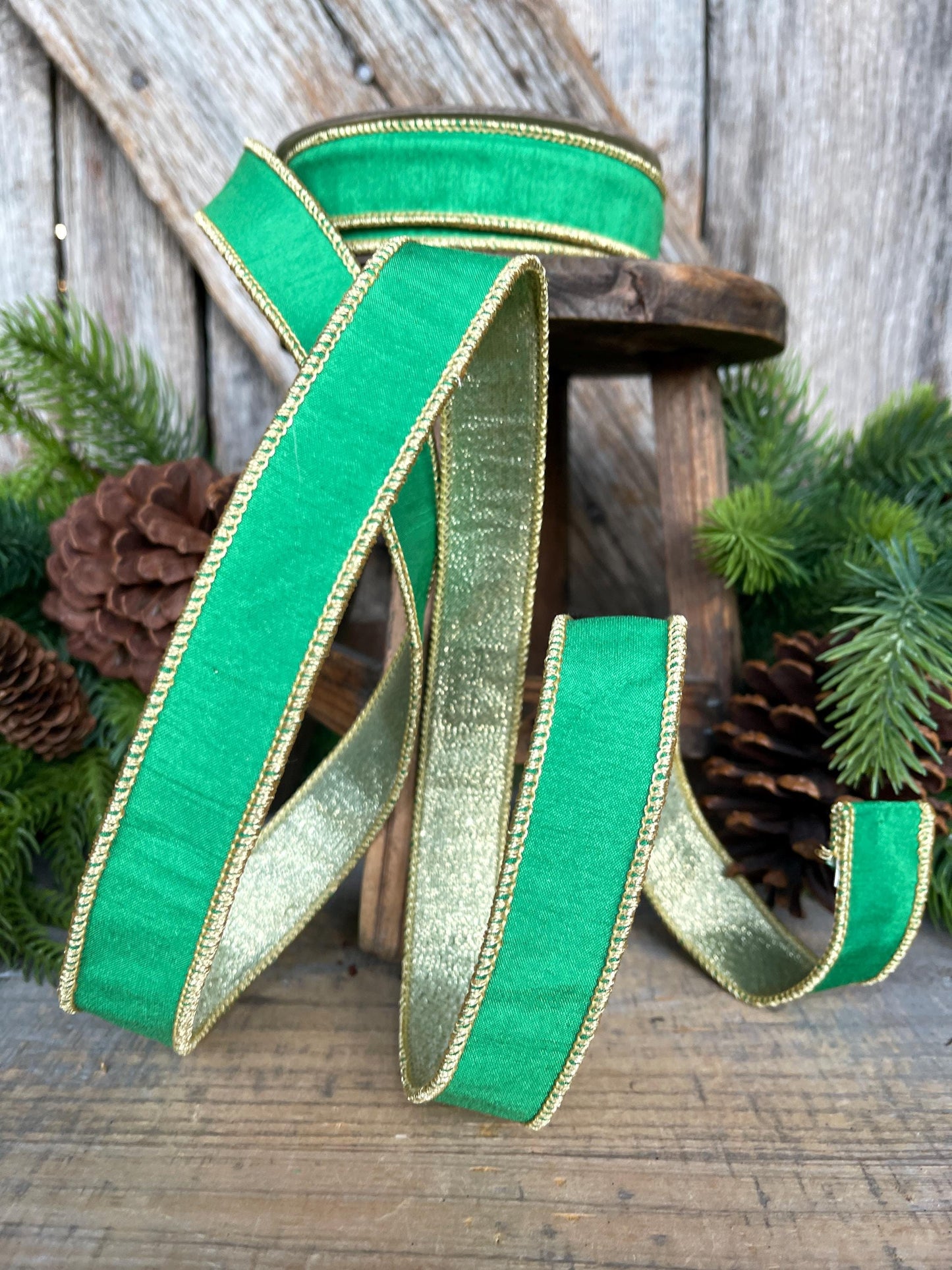 1" Kelly Green Ribbon, Green Gold Ribbon, Christmas Ribbon, Nancy Brown Ribbon