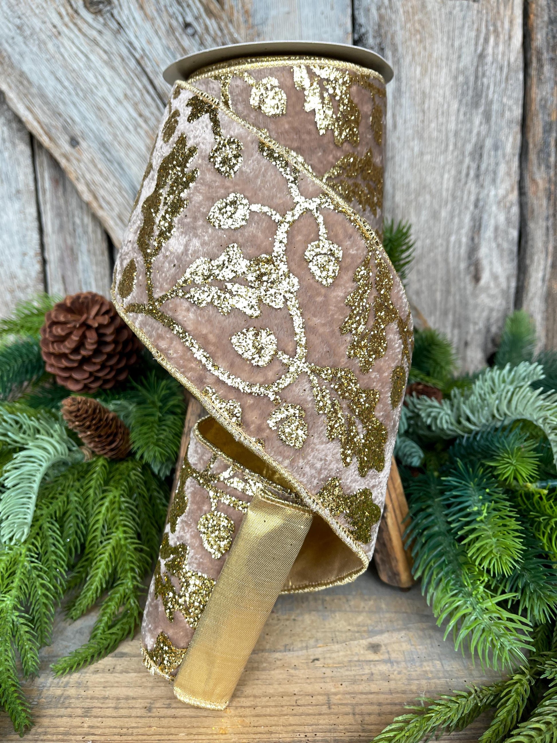 4" Golden Oak Velvet Ribbon, Christmas Ribbon
