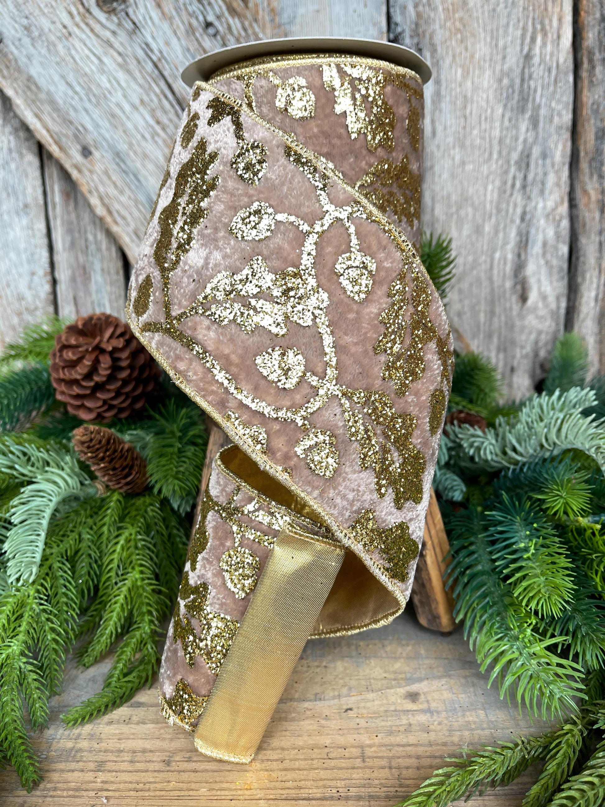 4" Golden Oak Velvet Ribbon, Christmas Ribbon