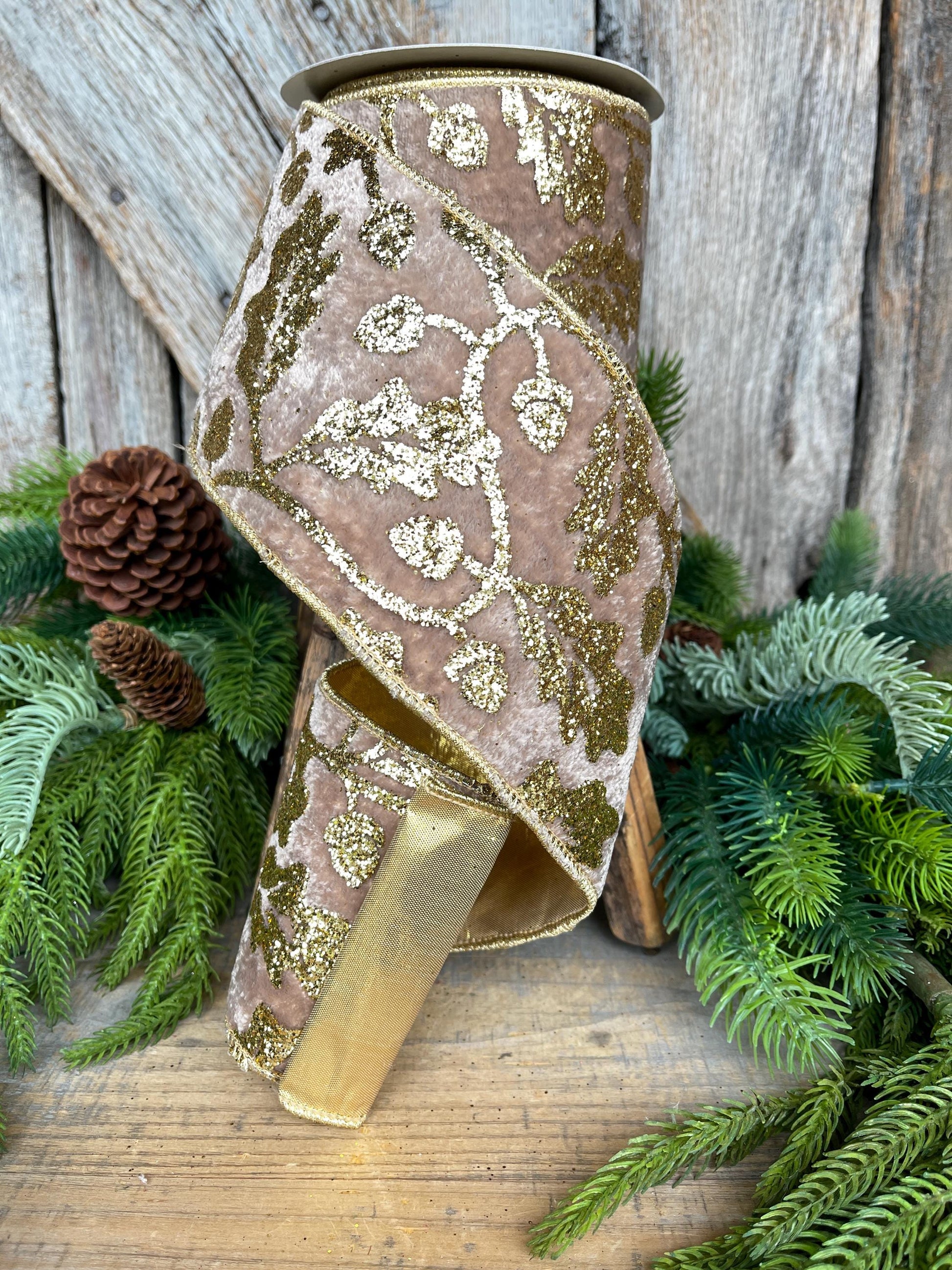 4" Golden Oak Velvet Ribbon, Christmas Ribbon