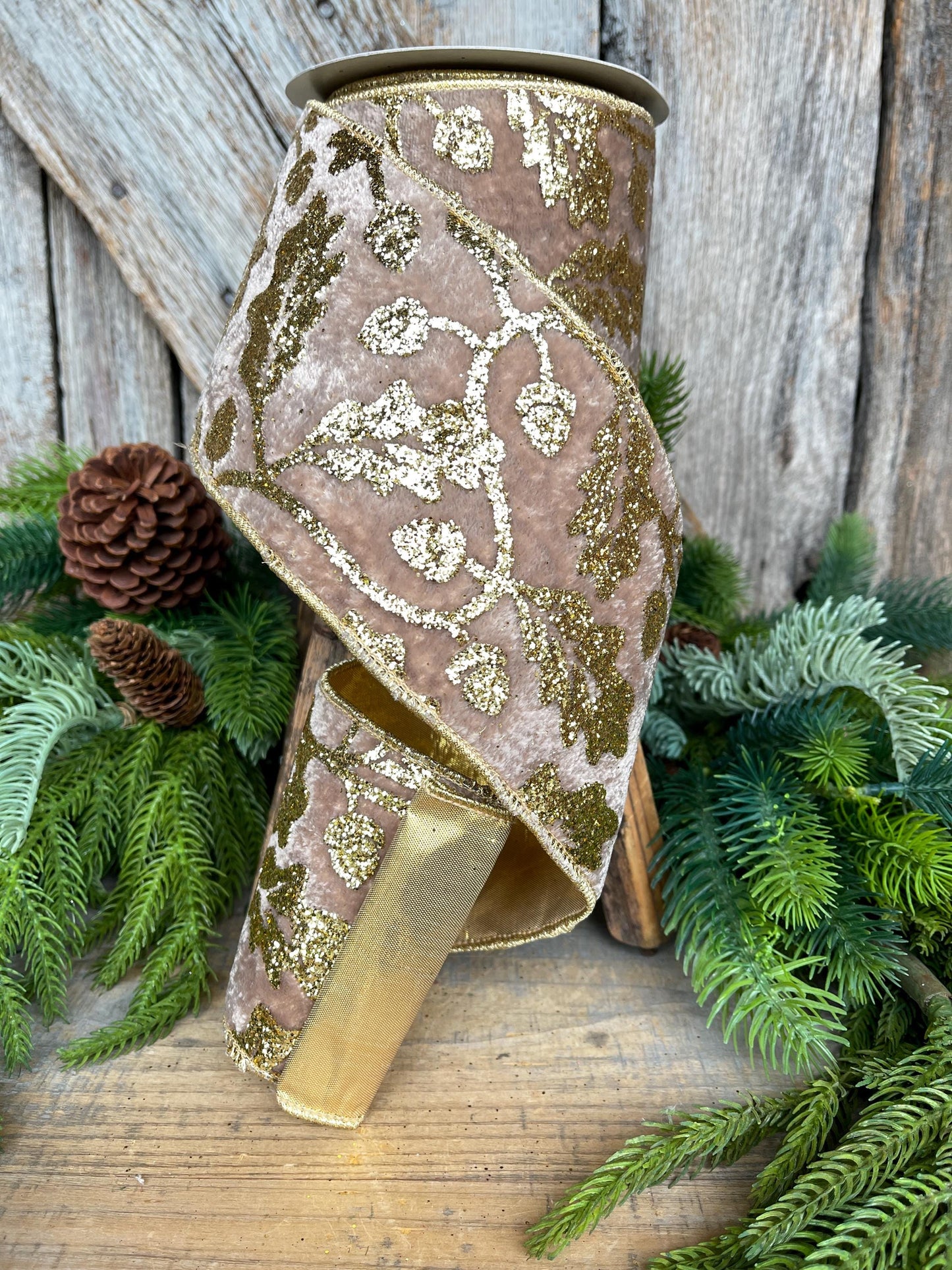 4" Golden Oak Velvet Ribbon, Christmas Ribbon