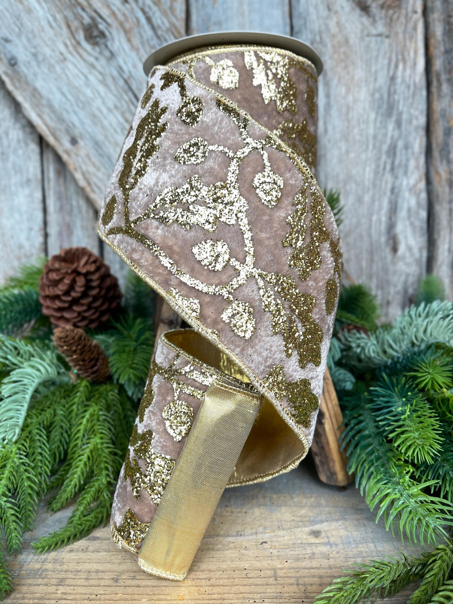 4" Golden Oak Velvet Ribbon, Christmas Ribbon