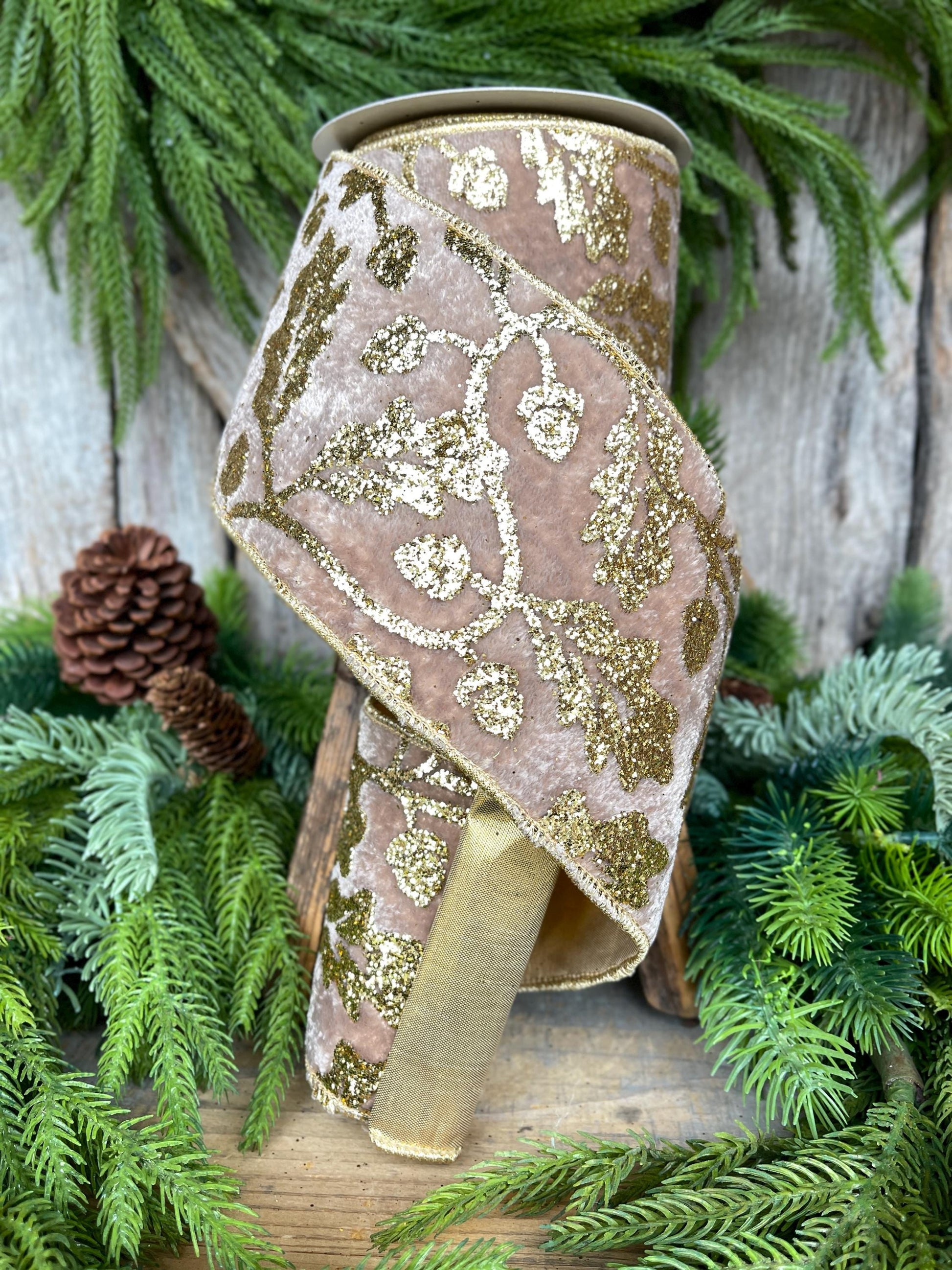 4" Golden Oak Velvet Ribbon, Christmas Ribbon