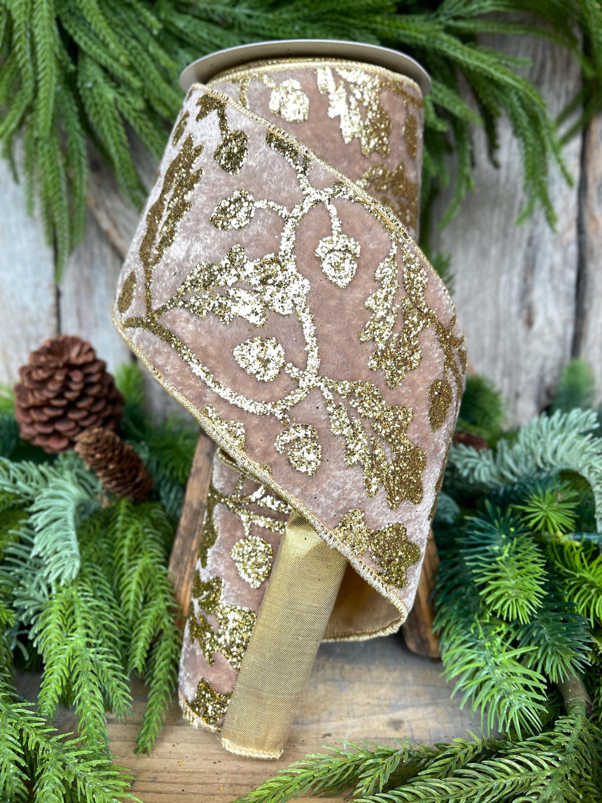 4" Golden Oak Velvet Ribbon, Christmas Ribbon