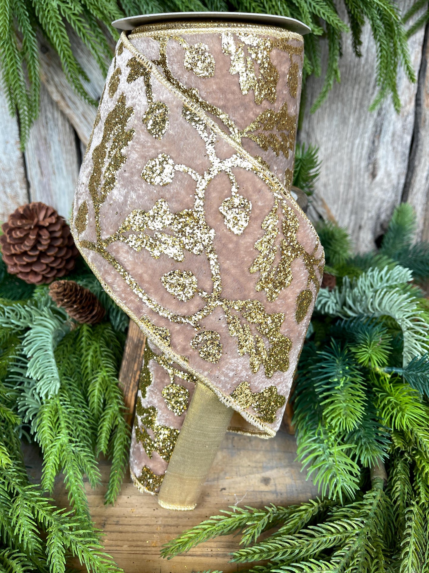 4" Golden Oak Velvet Ribbon, Christmas Ribbon