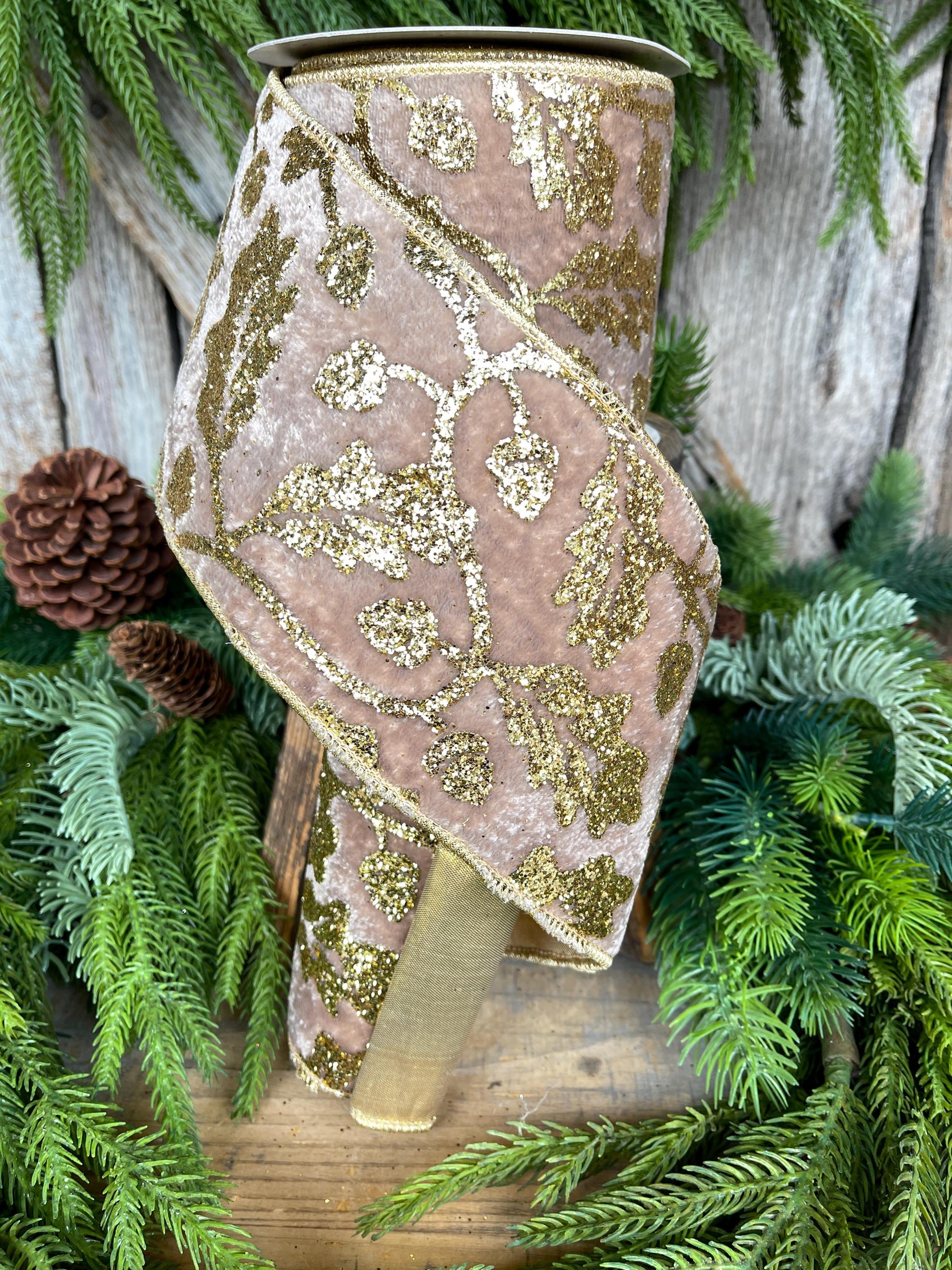 4" Golden Oak Velvet Ribbon, Christmas Ribbon