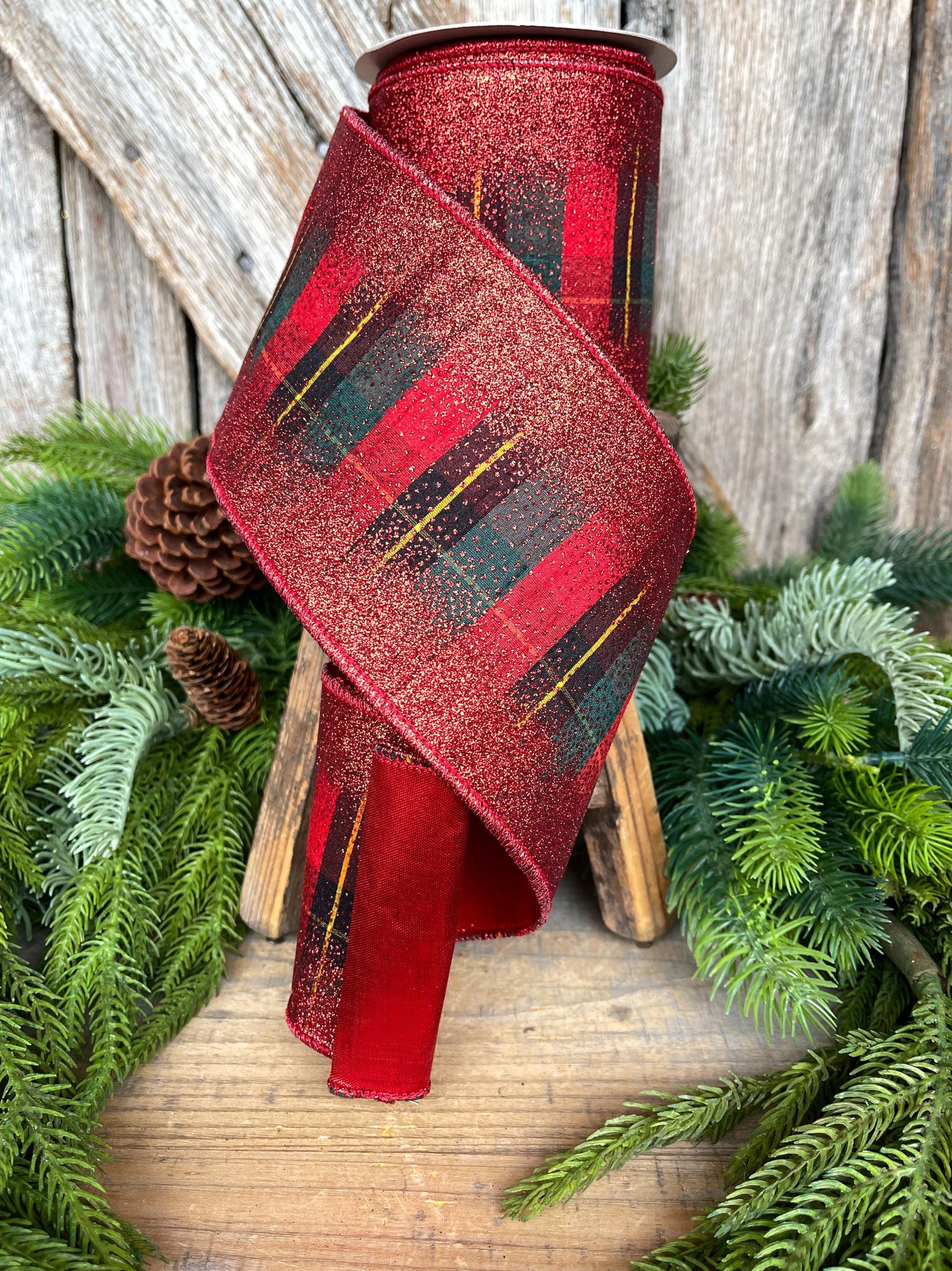 4" Red Tartan Plaid Ribbon, Christmas Plaid Ribbon