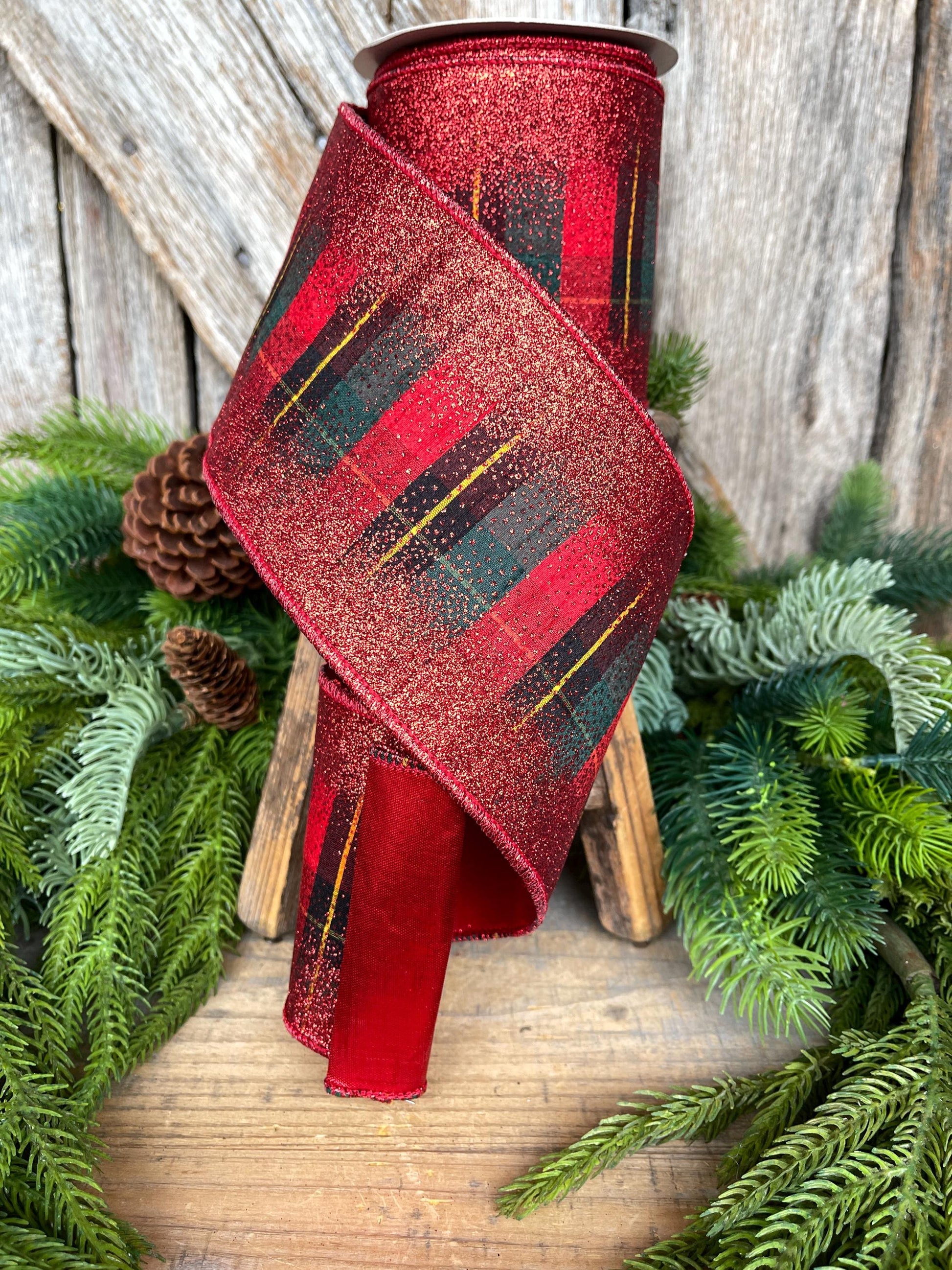 4" Red Tartan Plaid Ribbon, Christmas Plaid Ribbon