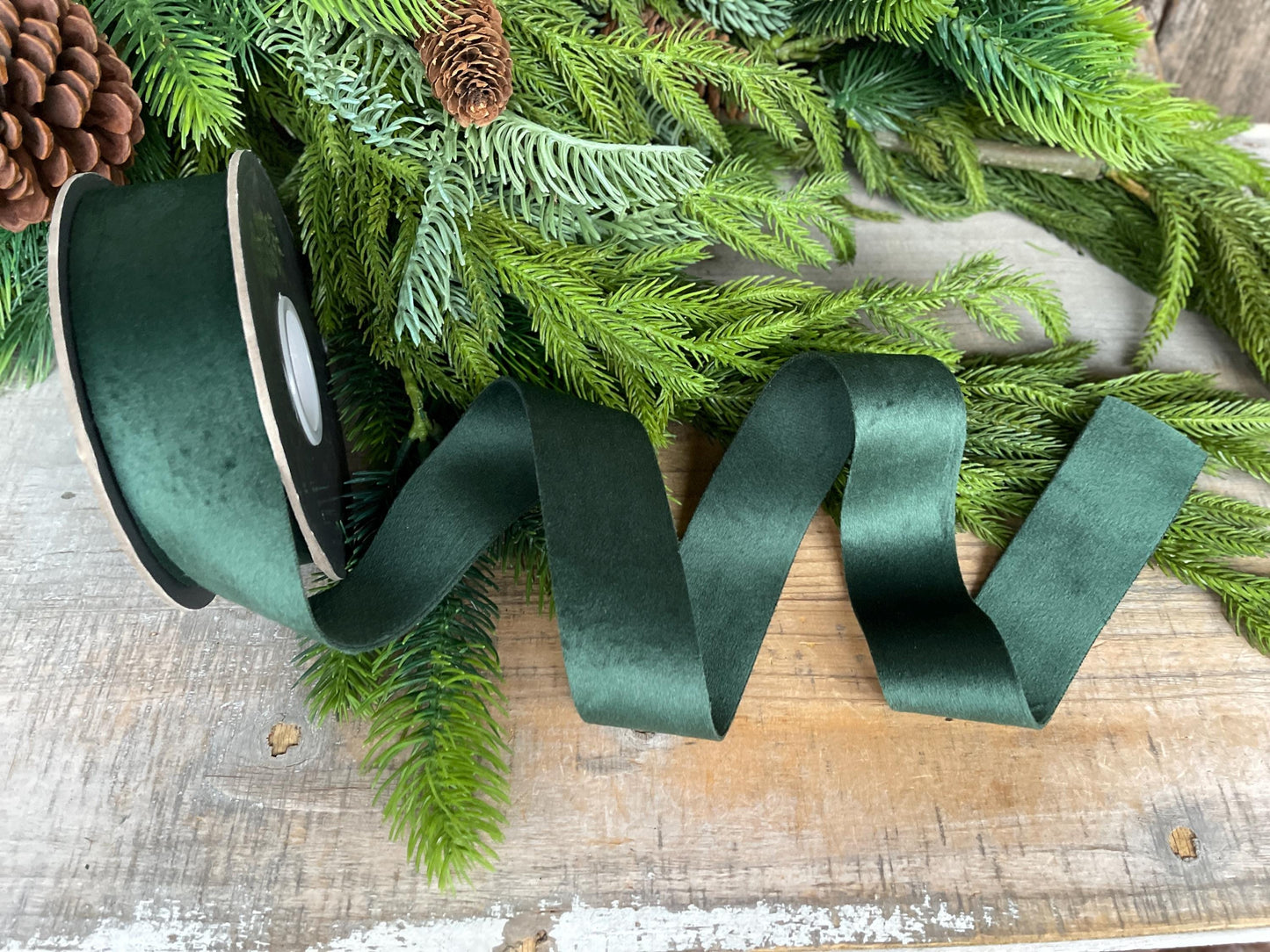 1.5" Forest Green Velvet Ribbon, Double Faced Velvet Ribbon, Unwired Velvet Ribbon