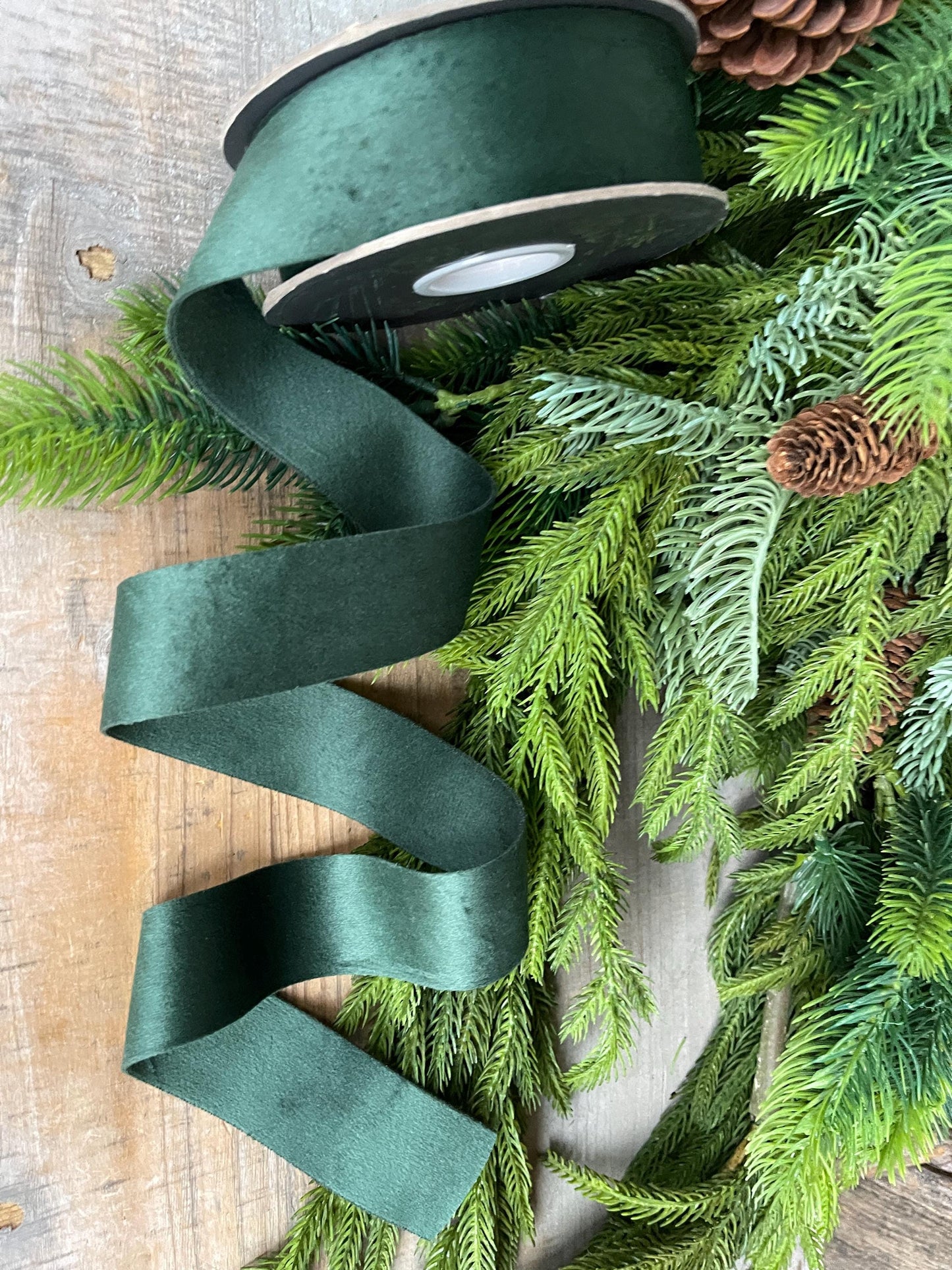 1.5" Forest Green Velvet Ribbon, Double Faced Velvet Ribbon, Unwired Velvet Ribbon