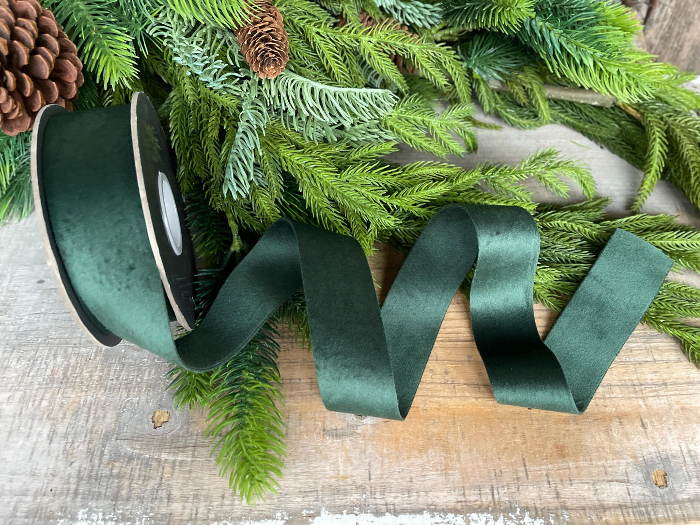 1.5" Forest Green Velvet Ribbon, Double Faced Velvet Ribbon, Unwired Velvet Ribbon