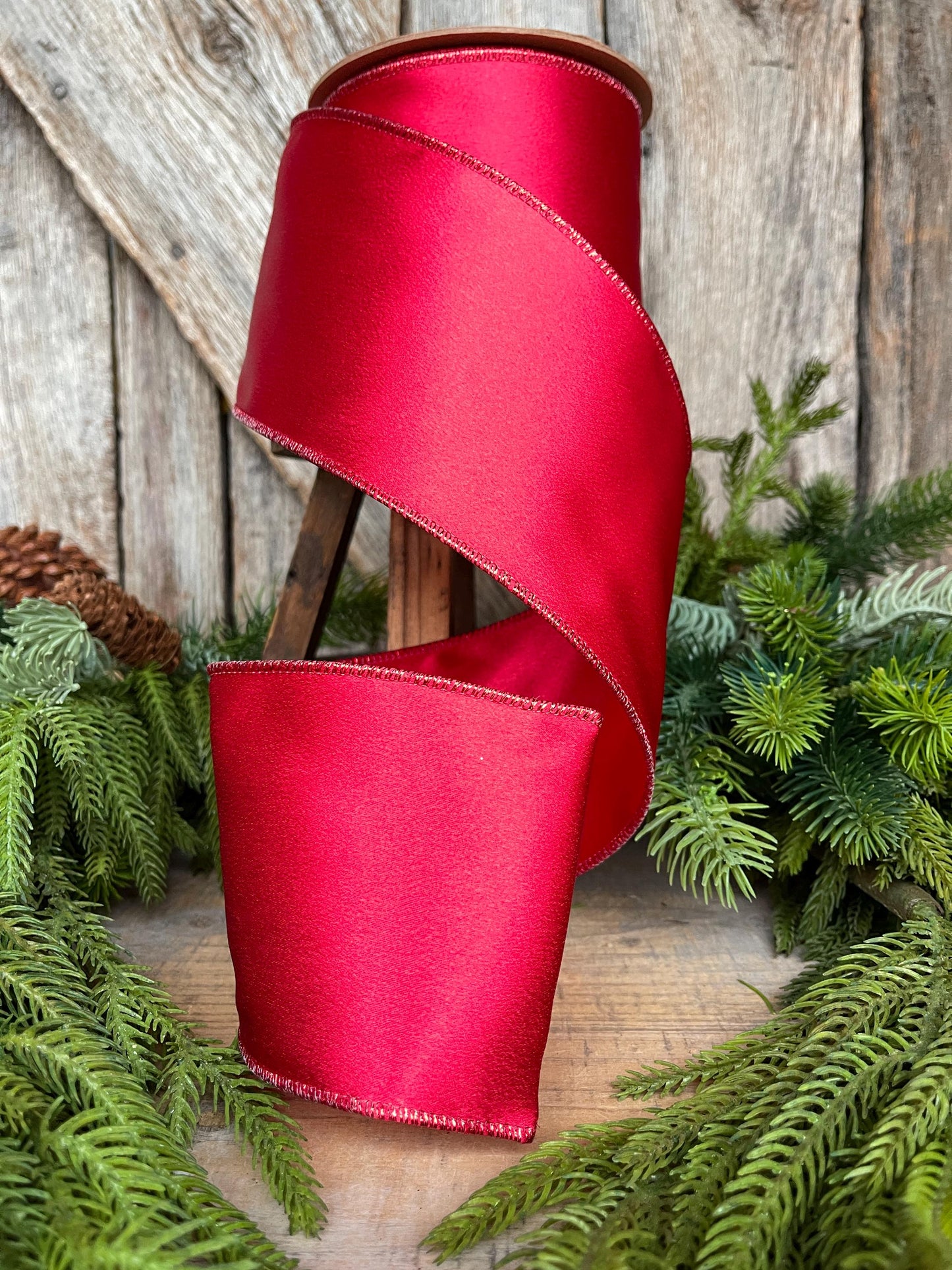 4" Red Shimmer Ribbon, Christmas Ribbon, Red Christmas Ribbon