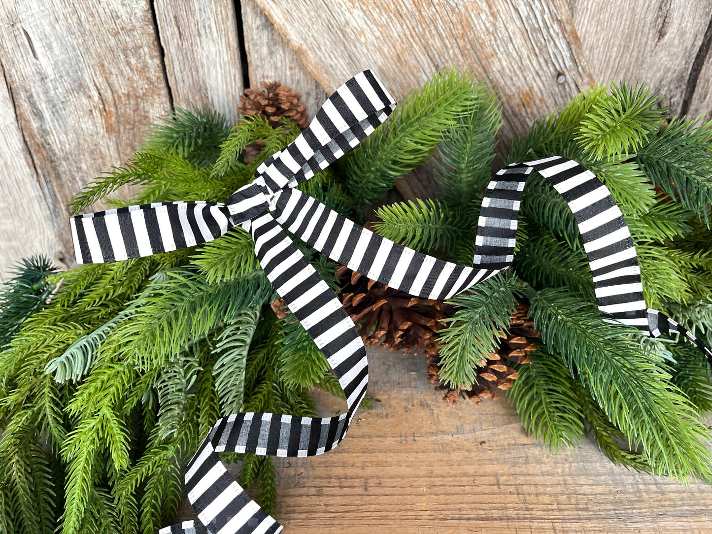 7/8" Black White Stripe Ribbon, Narrow Ribbon, Christmas Bow Ribbon