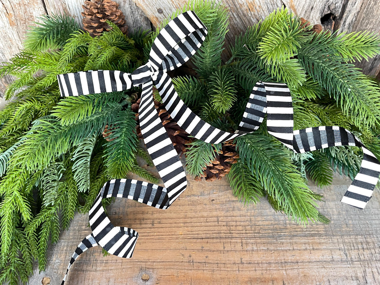 7/8" Black White Stripe Ribbon, Narrow Ribbon, Christmas Bow Ribbon