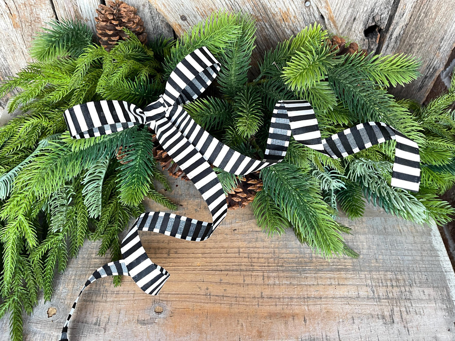 7/8" Black White Stripe Ribbon, Narrow Ribbon, Christmas Bow Ribbon