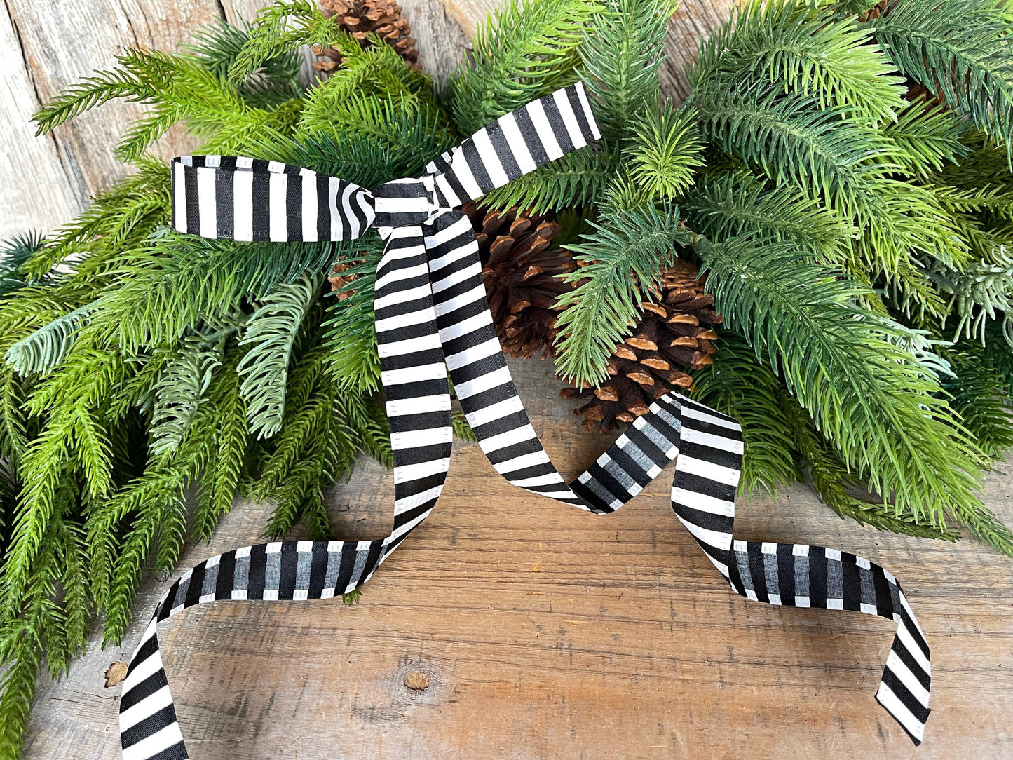 7/8" Black White Stripe Ribbon, Narrow Ribbon, Christmas Bow Ribbon