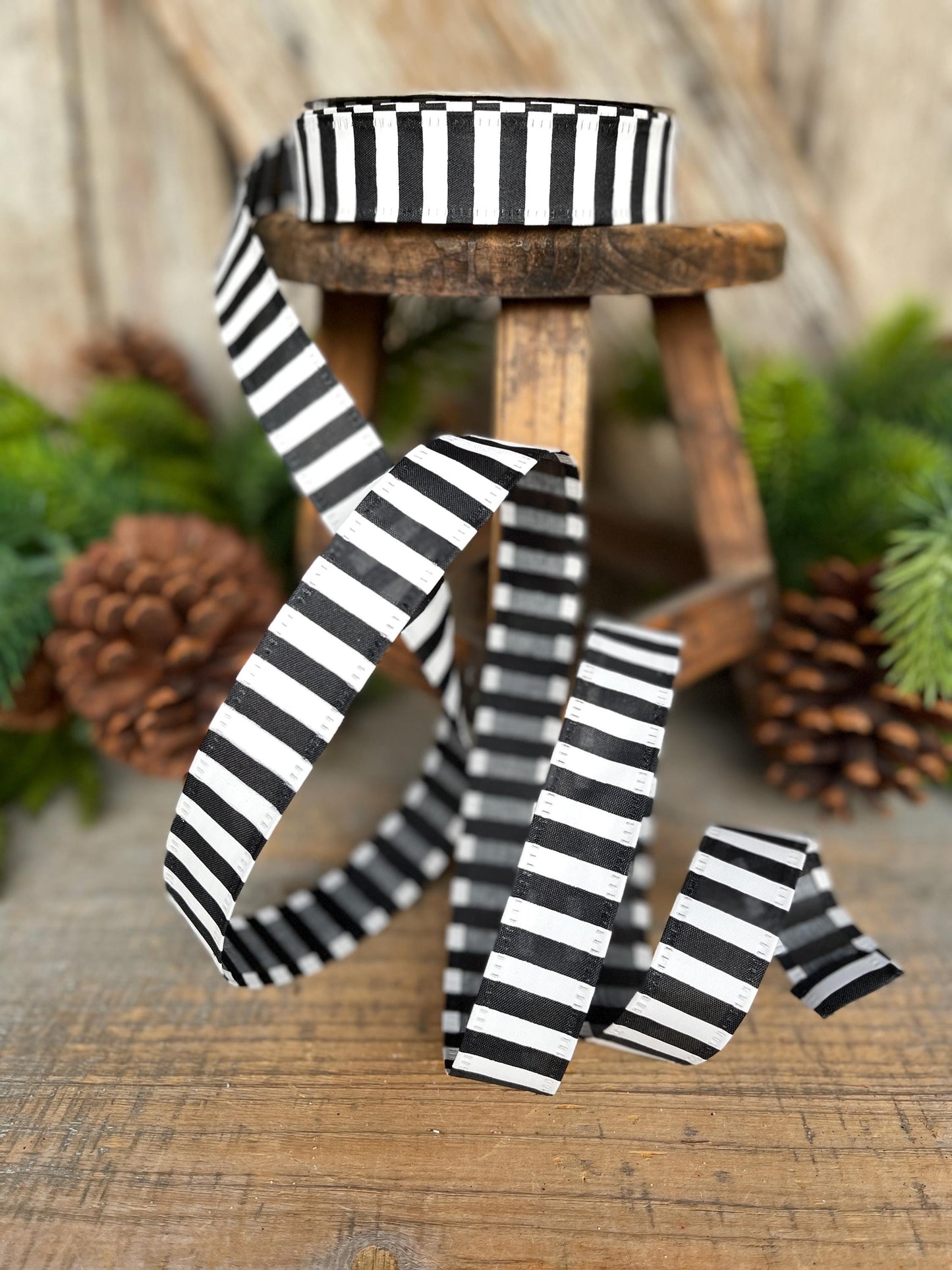 7/8" Black White Stripe Ribbon, Narrow Ribbon, Christmas Bow Ribbon