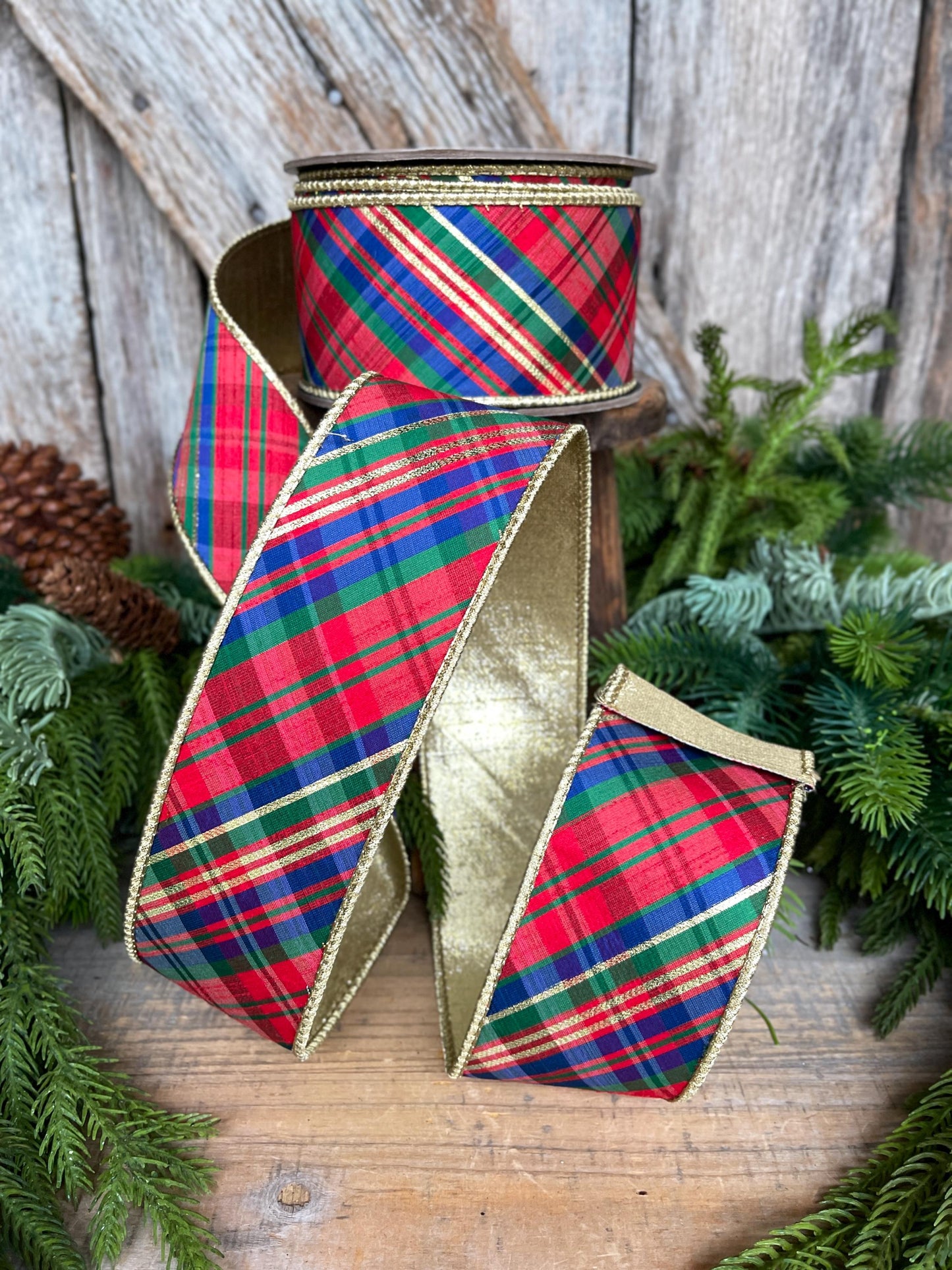2.5" Christmas Plaid Ribbon, Red Blue Plaid Ribbon, Tartan Plaid Ribbon, Yuletide Plaid Ribbon