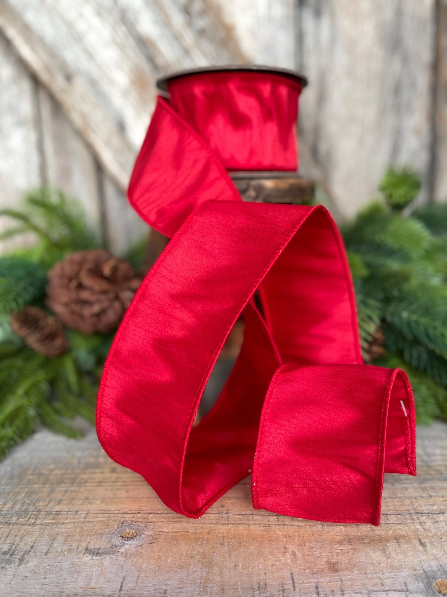 2.5" Red Dupion Ribbon, Red Ribbon, Christmas Ribbon, Wide Ribbon, Wreath Supply