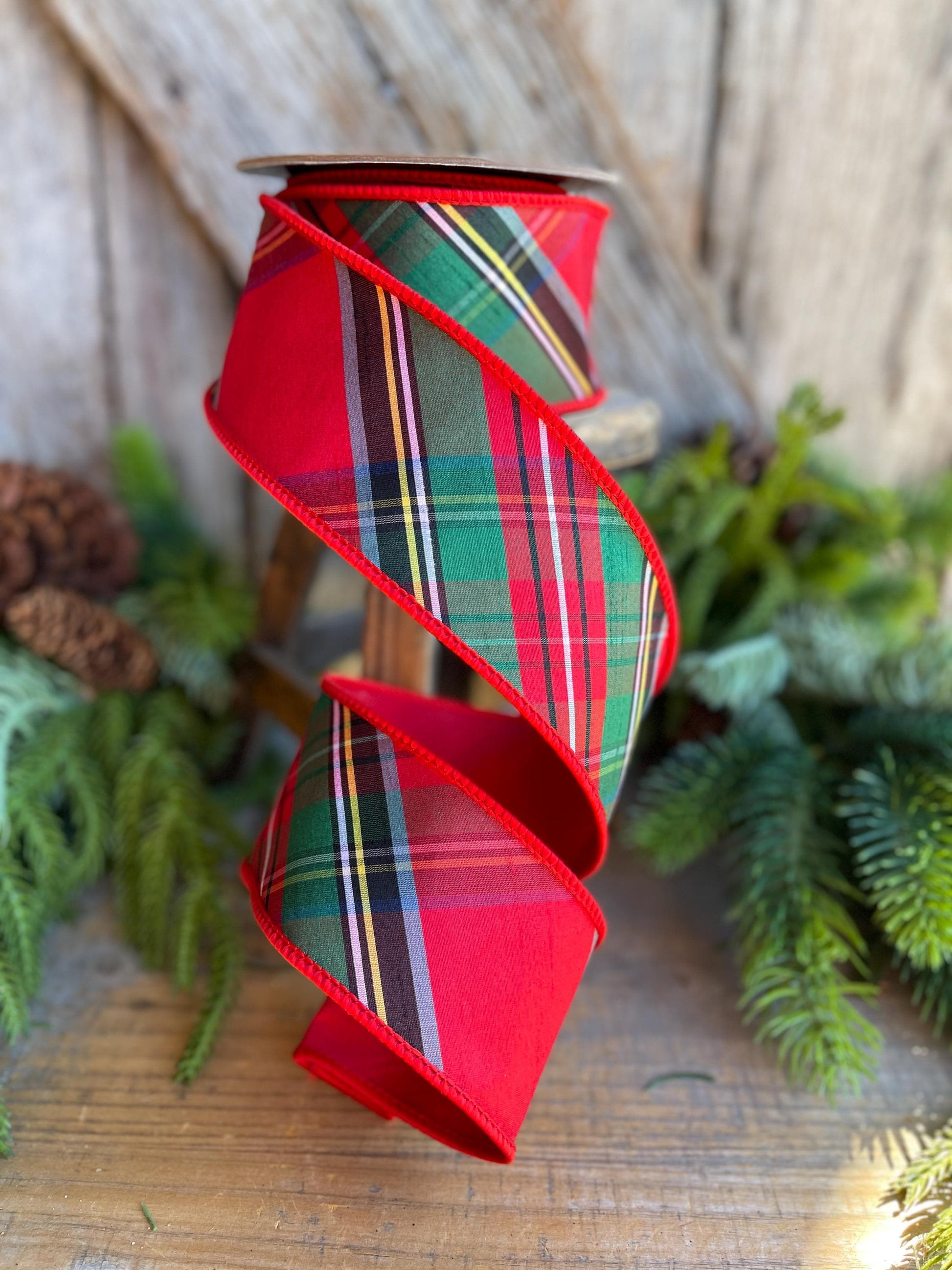 2.5" Traditional CHristmas Plaid, Wired Ribbon, Red Blue Chirstmas Plaid RIbbon, RIbbon for Treee, Christmas Plaid