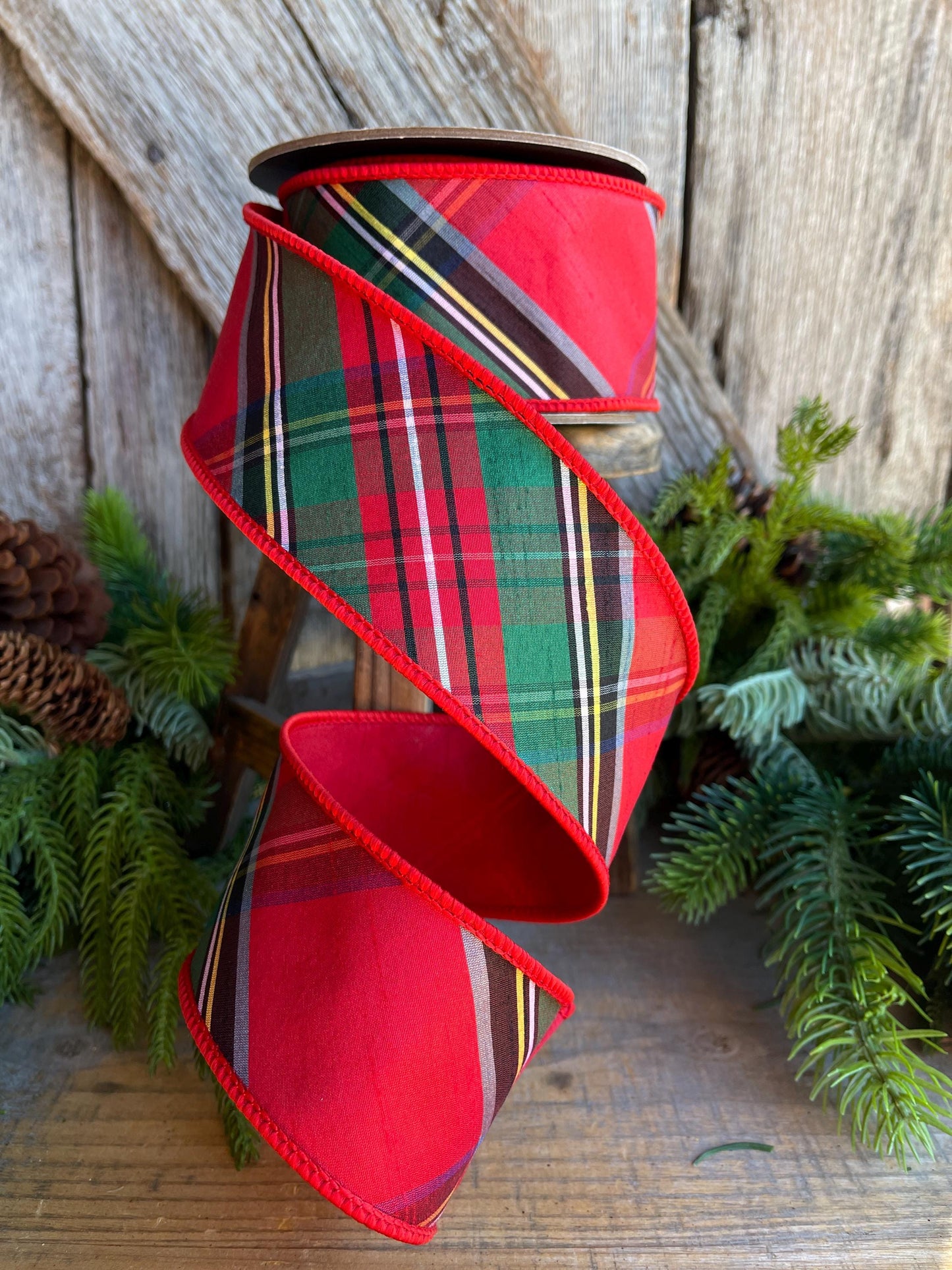 2.5" Traditional CHristmas Plaid, Wired Ribbon, Red Blue Chirstmas Plaid RIbbon, RIbbon for Treee, Christmas Plaid