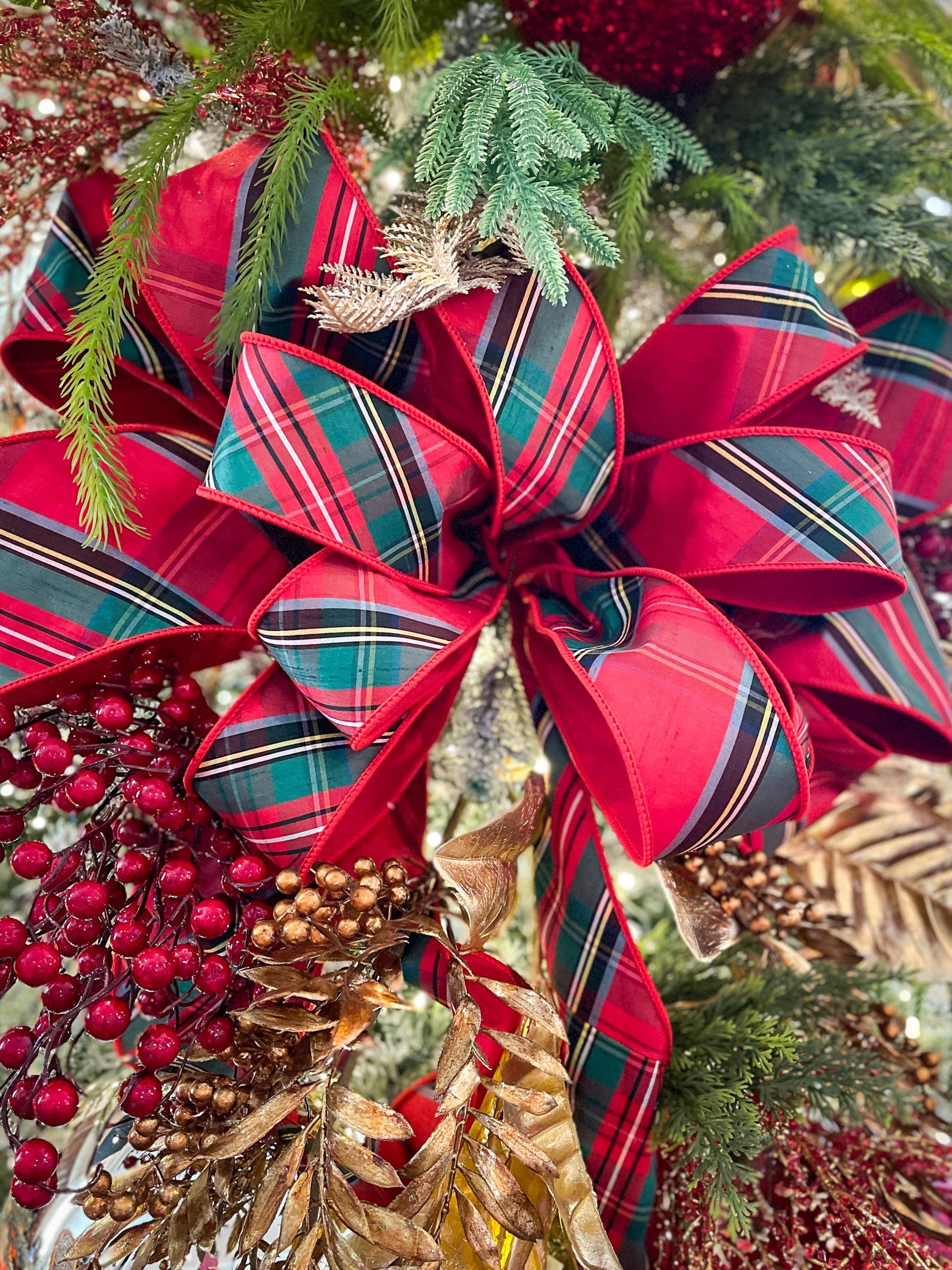 2.5" Traditional CHristmas Plaid, Wired Ribbon, Red Blue Chirstmas Plaid RIbbon, RIbbon for Treee, Christmas Plaid