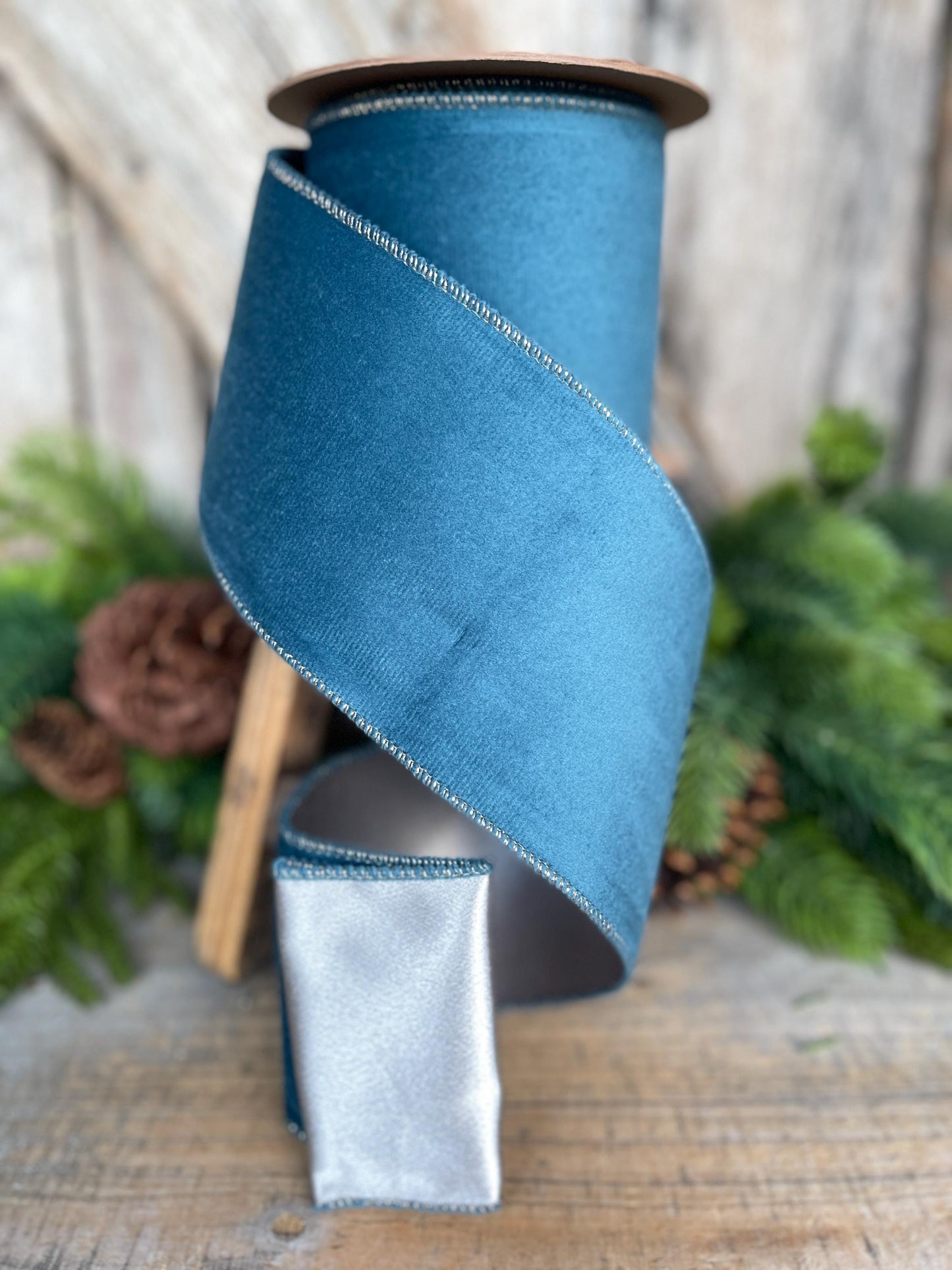4" Military Blue Velvet Ribbon, Christmas Ribbon, 4" x 10yds, Dusty Blue Velvet Ribbon