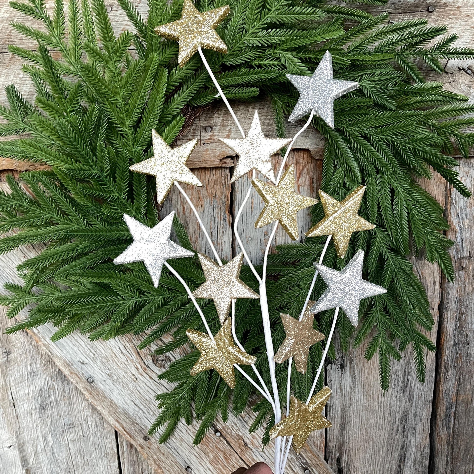 34' Gold Silver Star Spray, Christmas Tree Spray, Tree Topper Spray