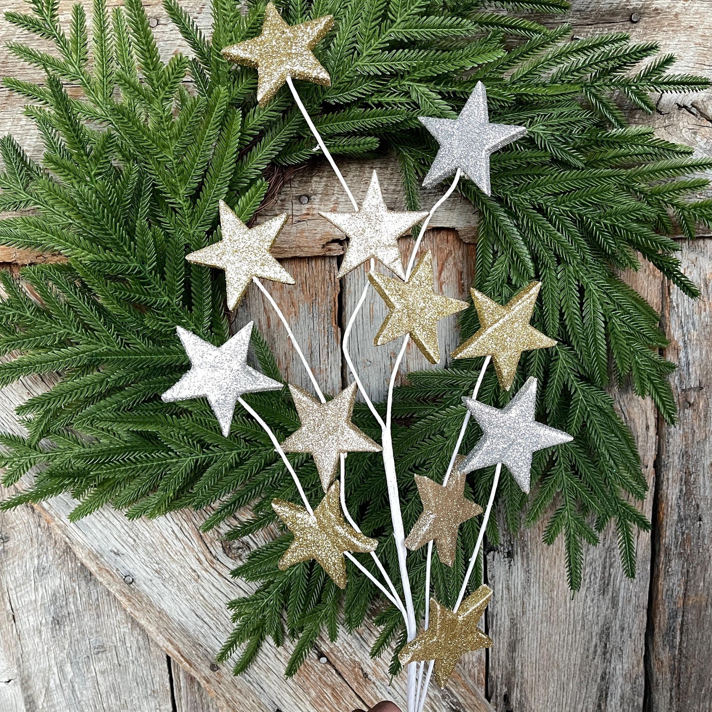 34' Gold Silver Star Spray, Christmas Tree Spray, Tree Topper Spray