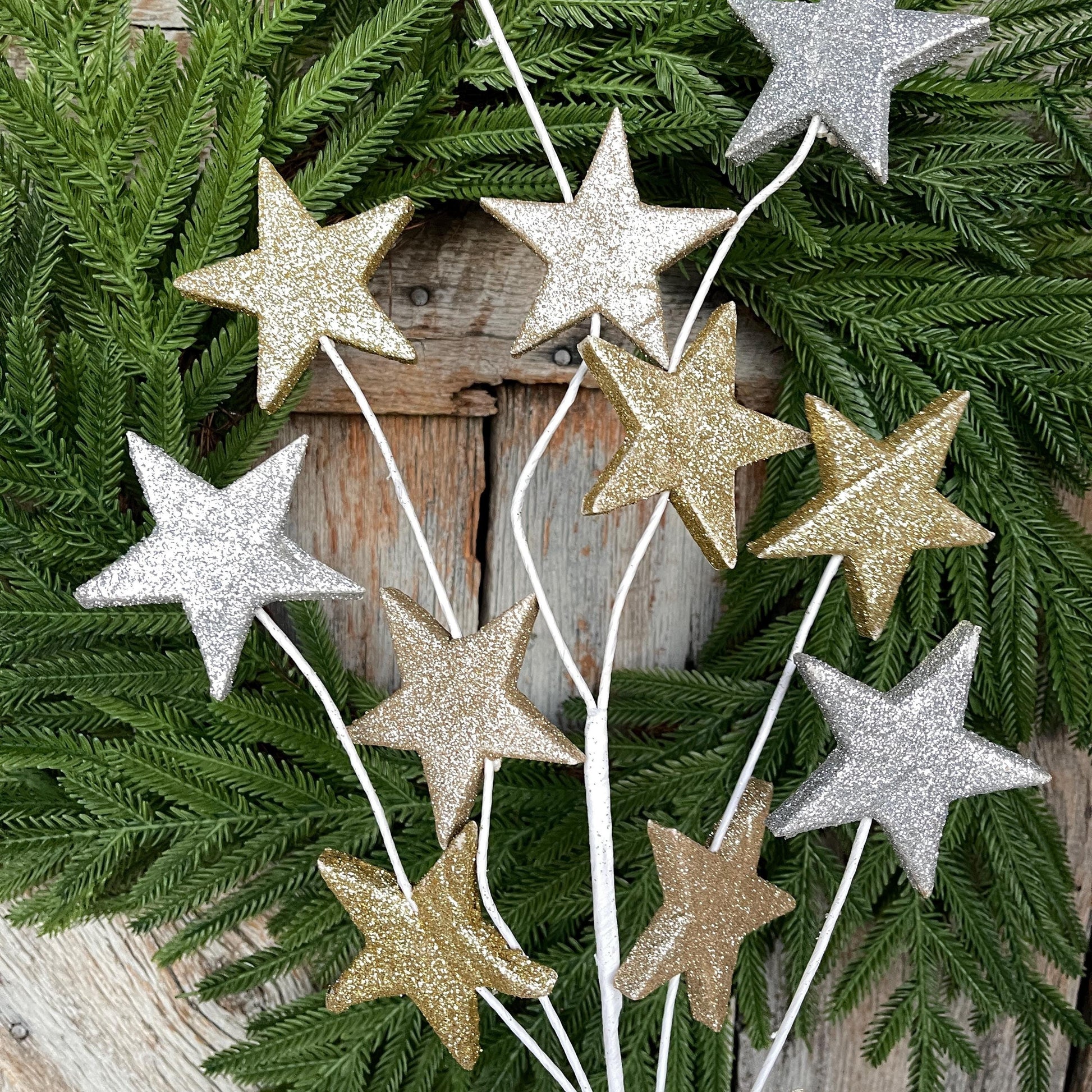 34' Gold Silver Star Spray, Christmas Tree Spray, Tree Topper Spray